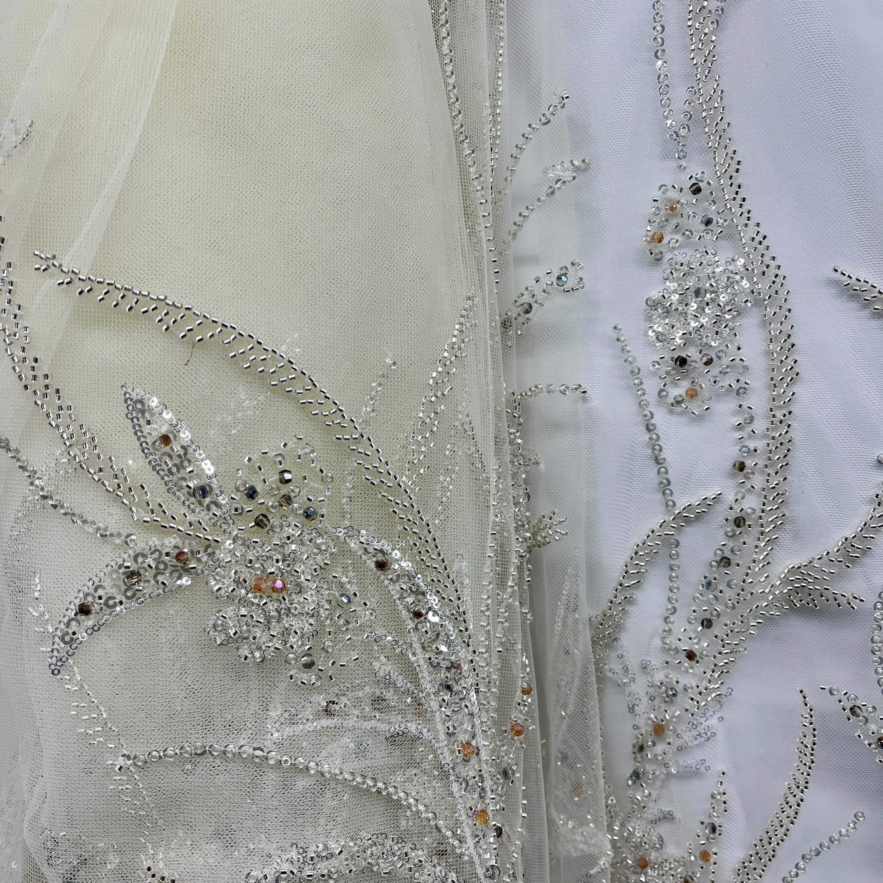 Beaded Lace Fabric Embroidered on 100% Polyester Net Mesh | Lace USA - GD-266