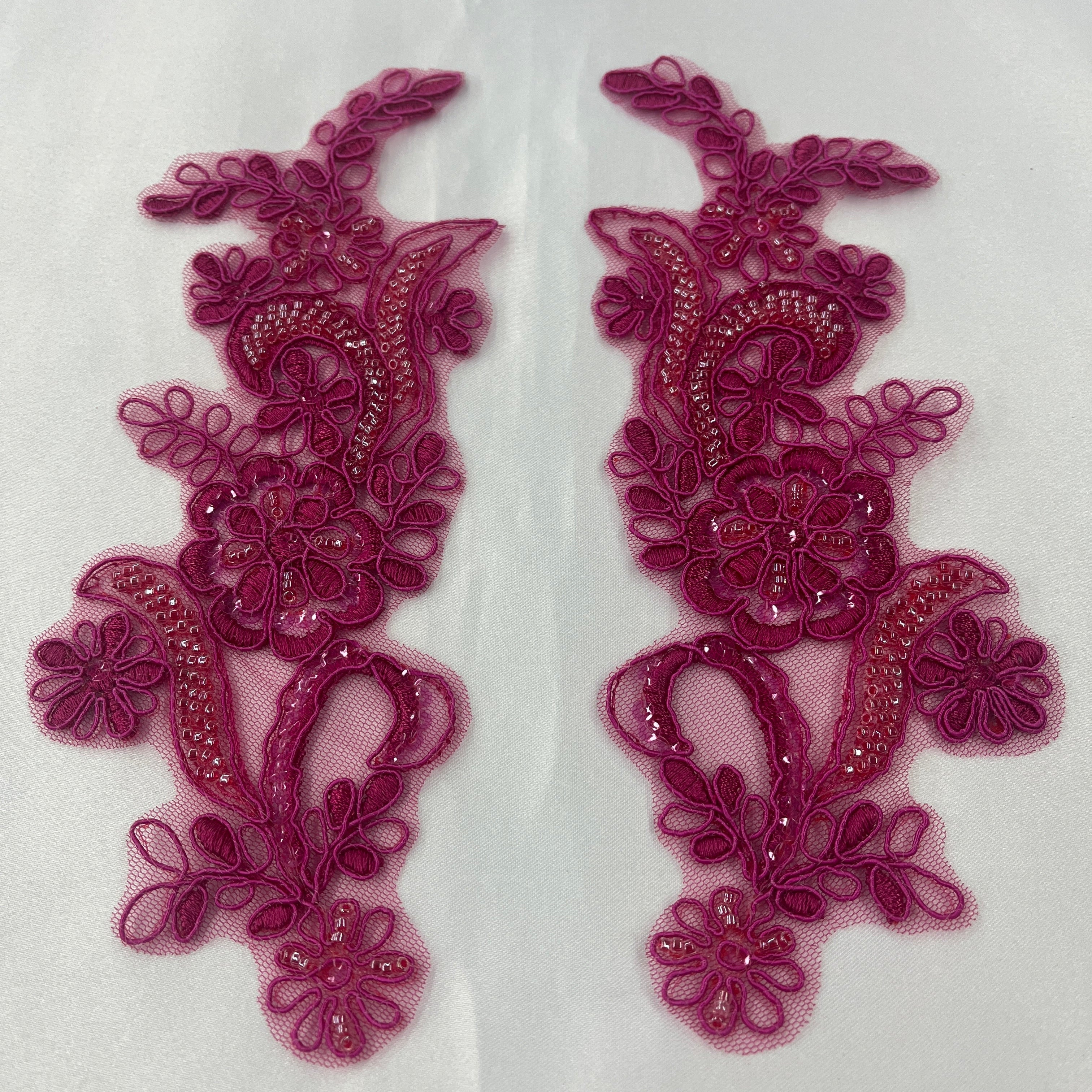 Beaded & Corded Floral Lace Applique Embroidered on 100% Polyester | Lace USA - KZ-67