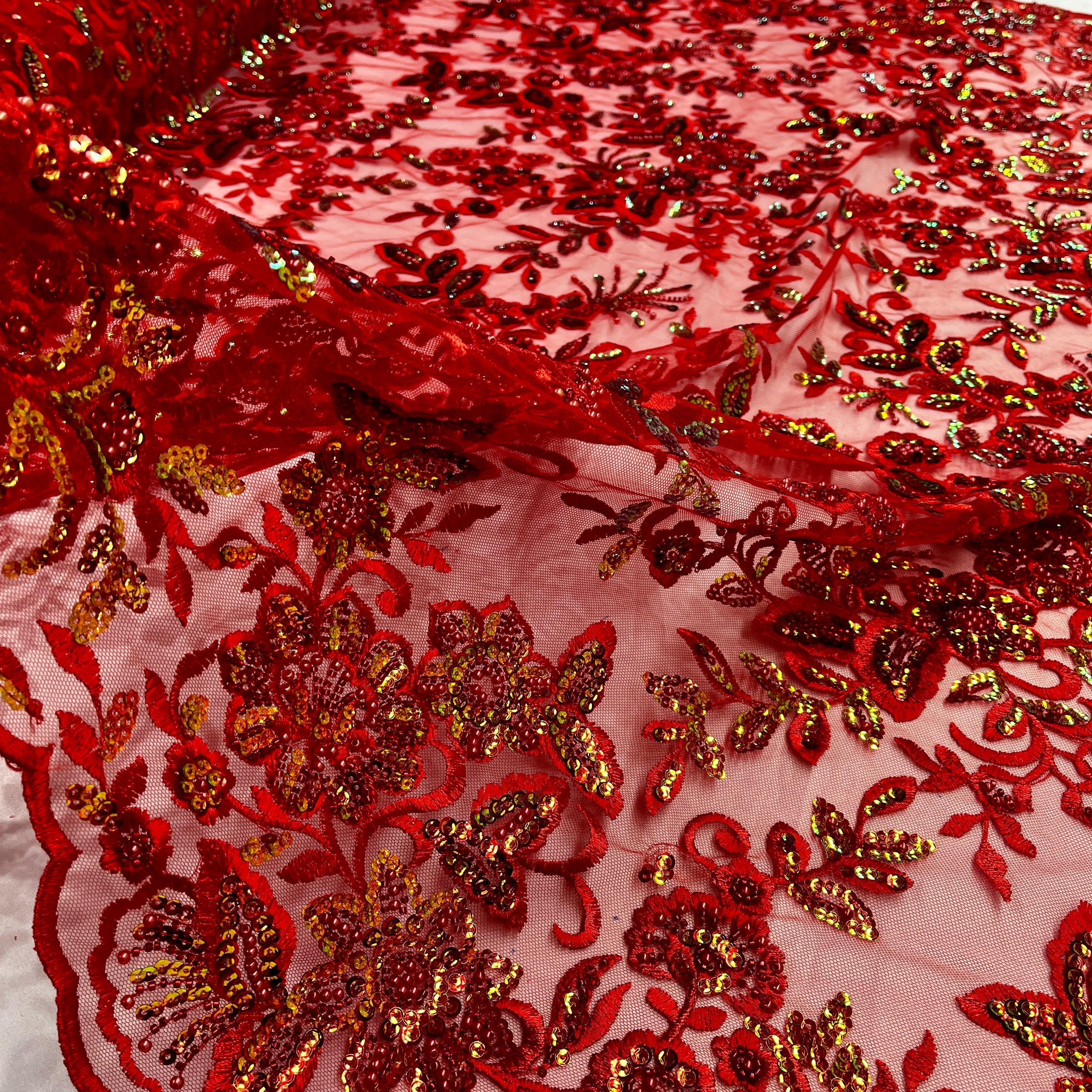 Beaded & Sequined Sparkling Lace Fabric Embroidered on 100% Polyester Net Mesh | Lace USA - GD-2218