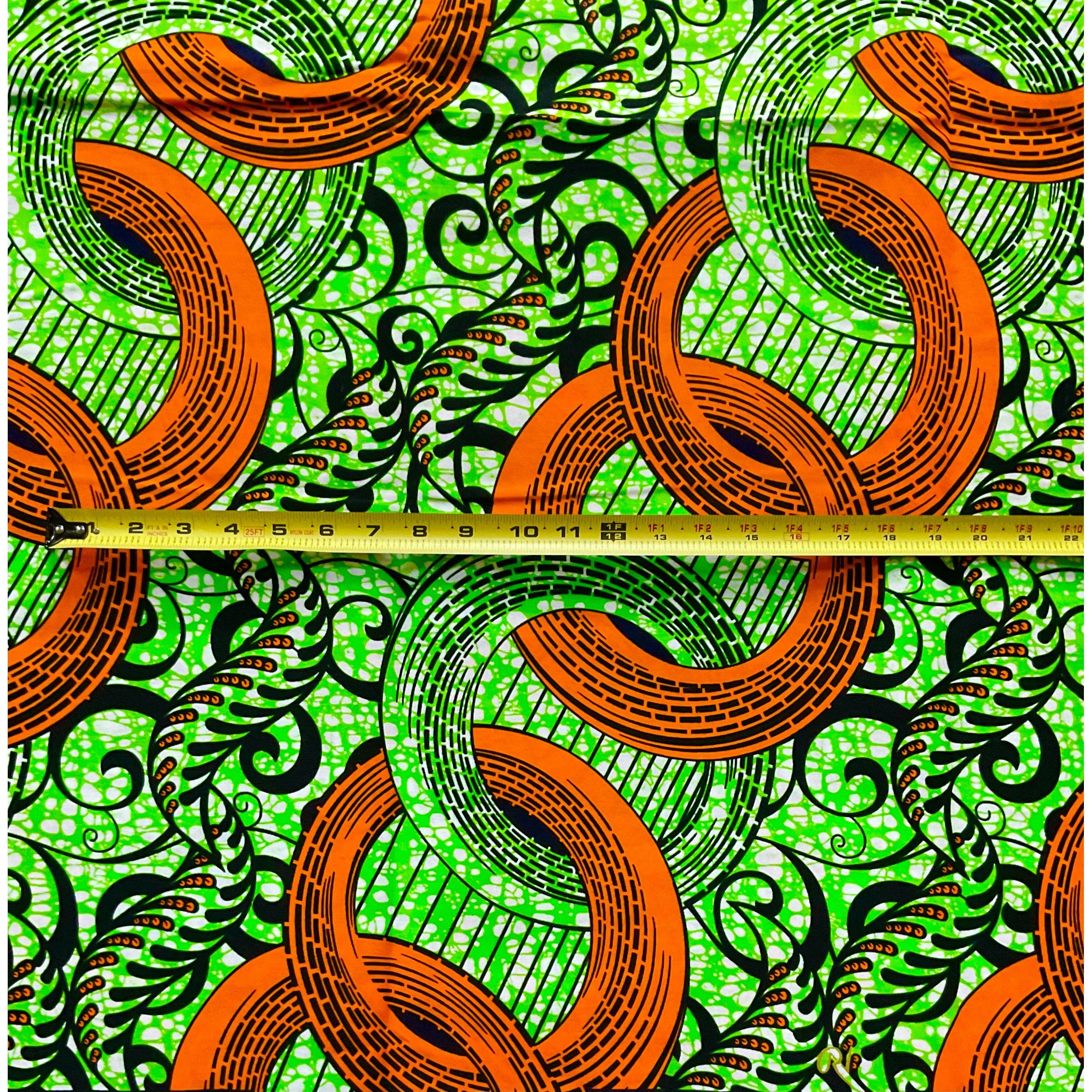 African Print Fabric/ Ankara - Orange, Green 'Nuhu,’ YARD or WHOLESALE