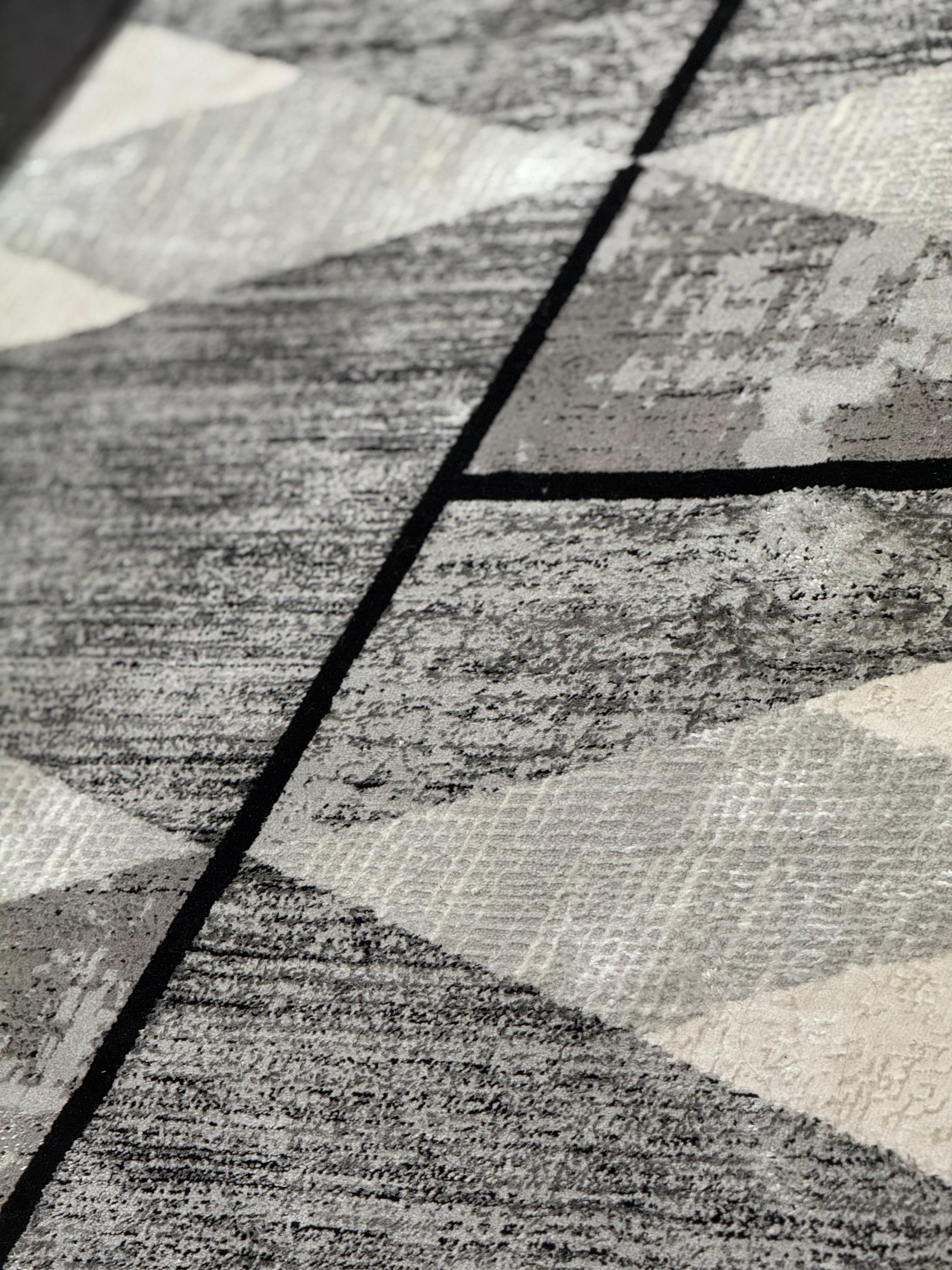 Silver-Toned with Charcoal patterns and Bold Irregular Black Geometric Detailing - Z327A