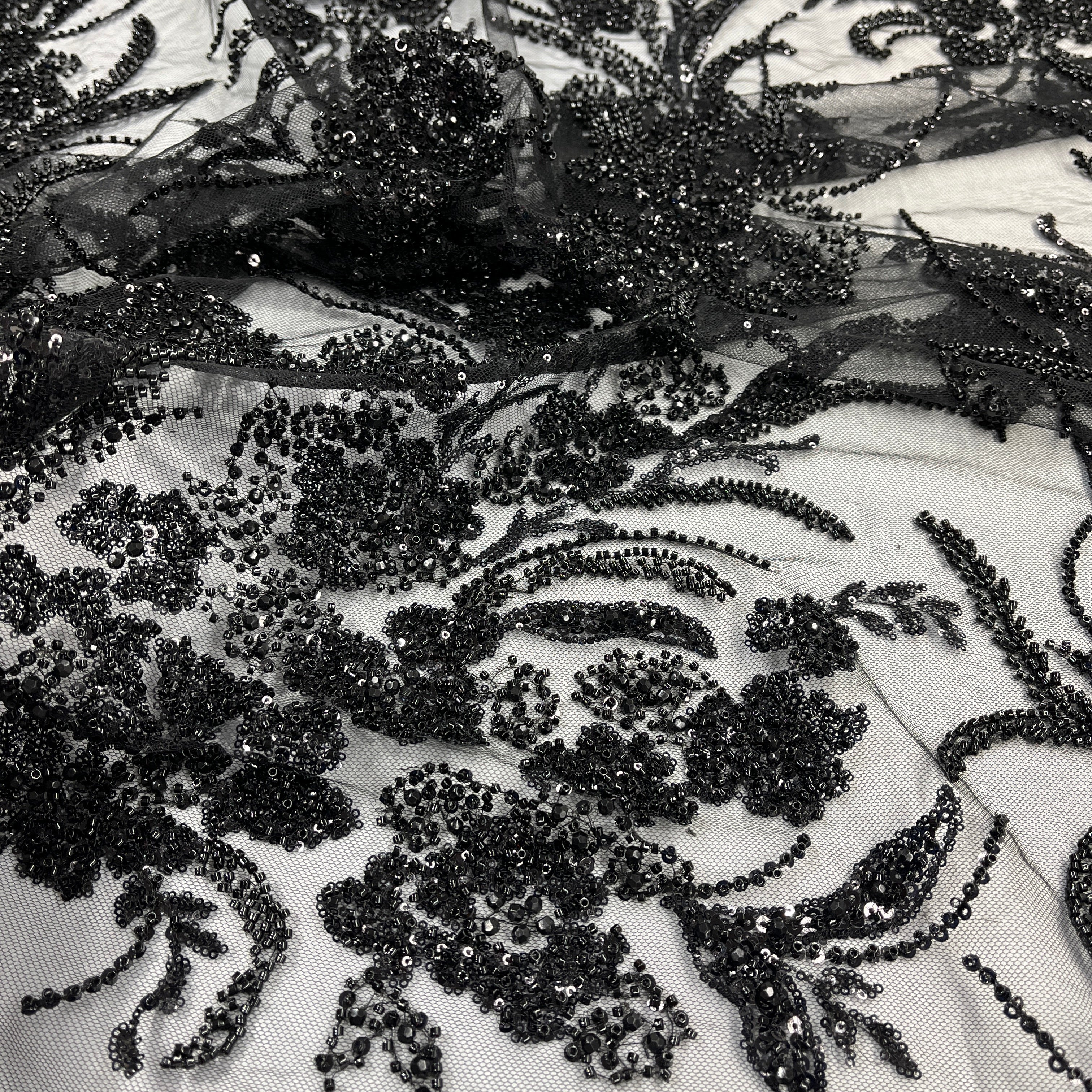 Beaded Lace Fabric Embroidered on 100% Polyester Net Mesh | Lace USA - GD-266