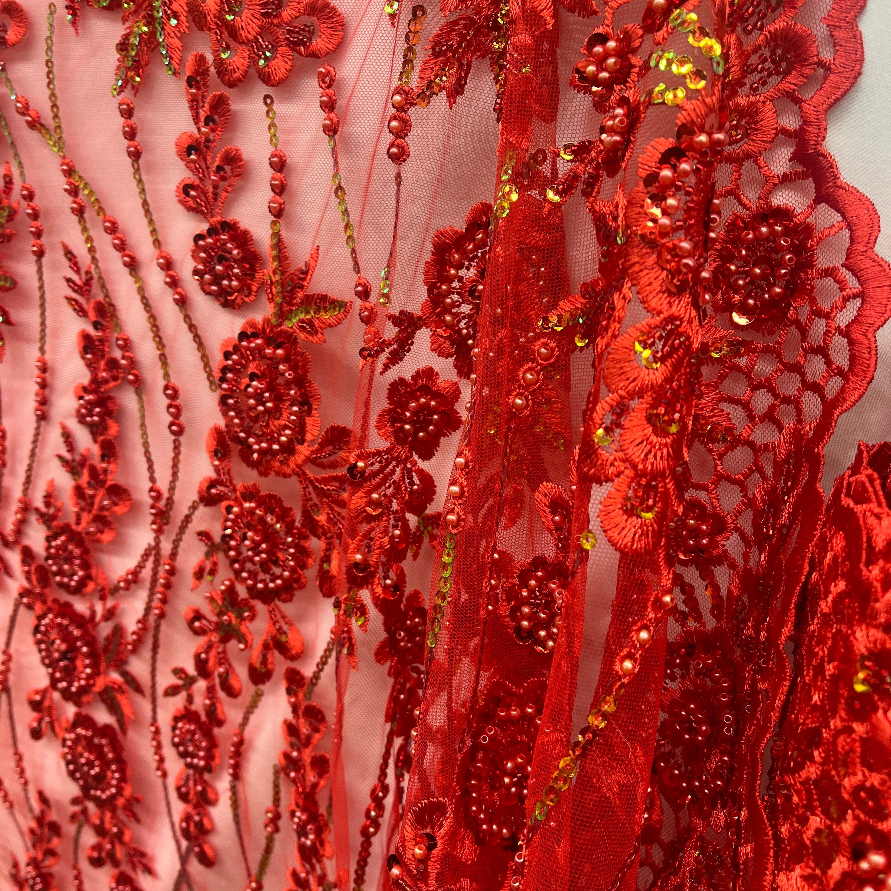 Beaded and Sequined Floral Sparkling Lace Fabric – Quinceañera, Evening & Dance| Lace USA - GD-2219