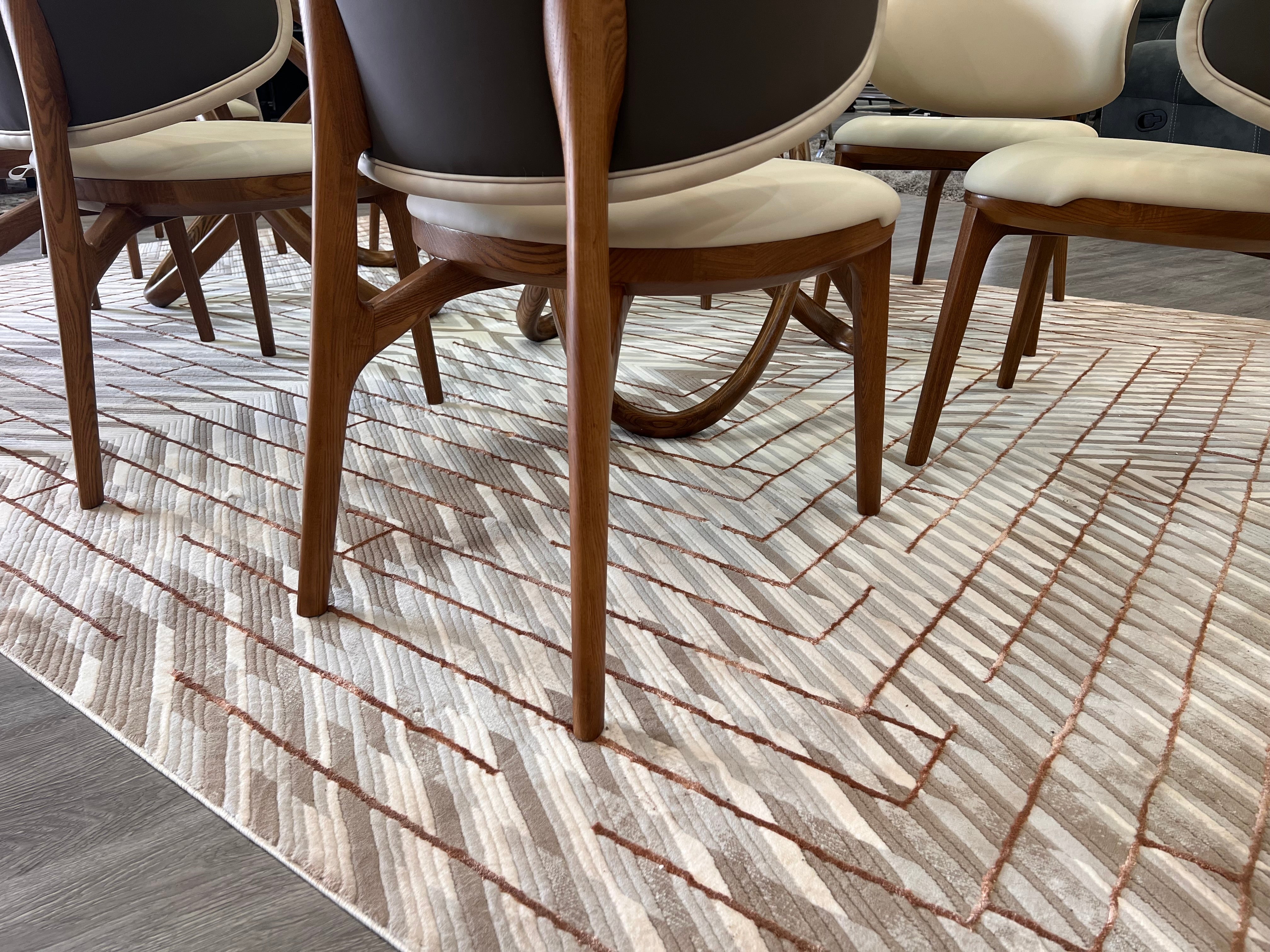 Crème Rug with Mocha & Taupe Abstract and Brick Tone-on-Tone Geometric High-Low Design - METZ 4208.