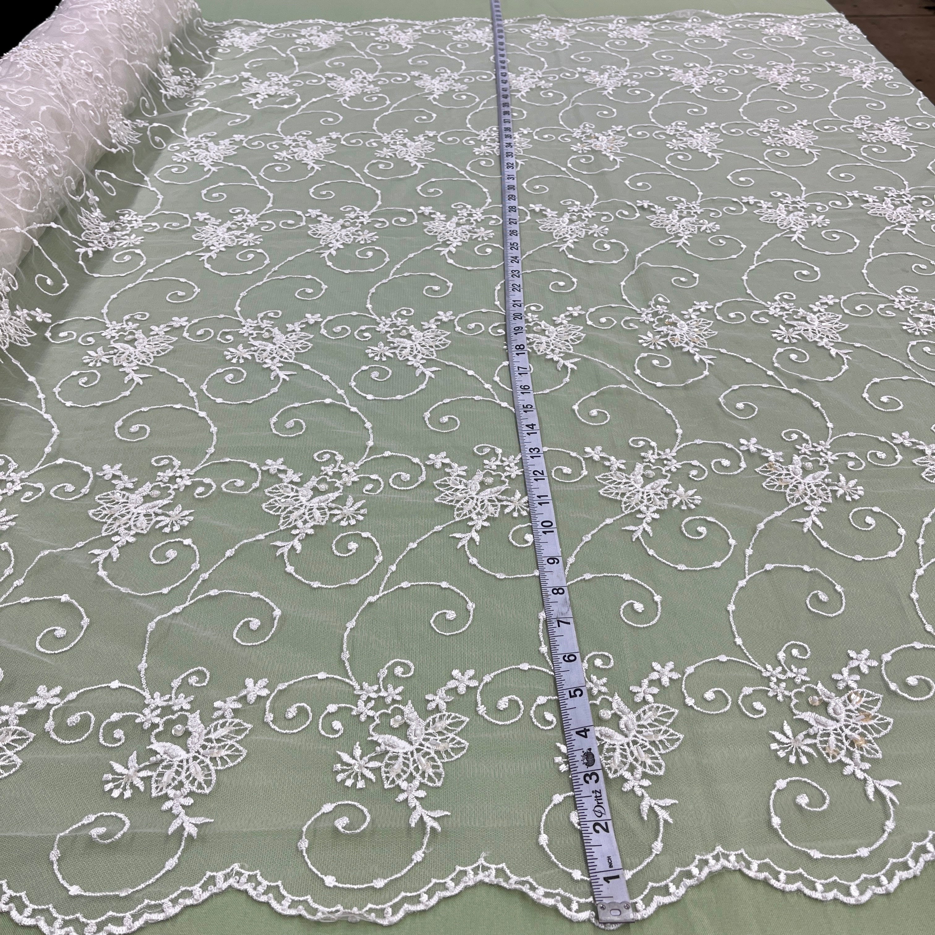 Beaded Lace Fabric Embroidered on 100% Polyester Net Mesh | Lace USA - 31094W-BP