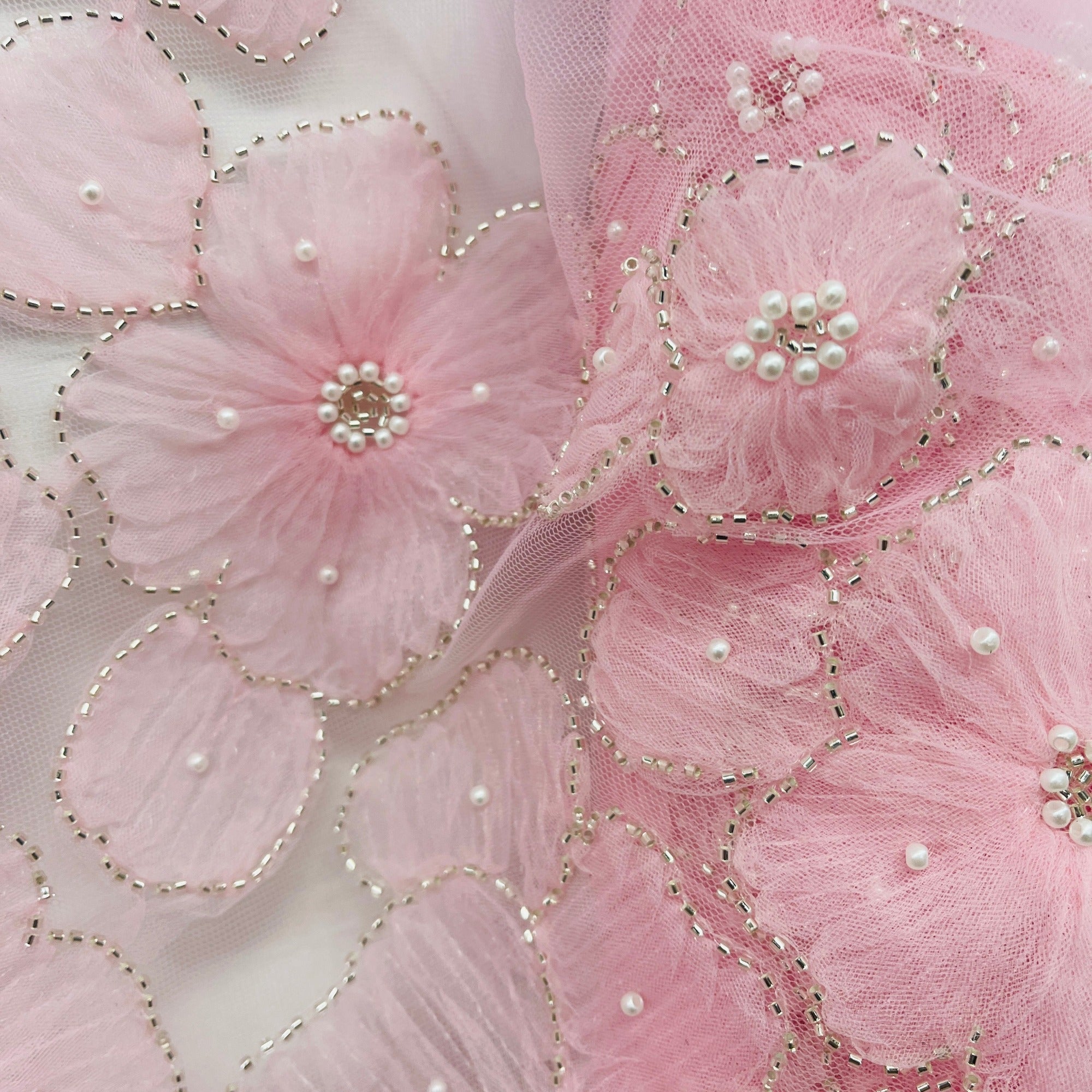 Beaded 3D Floral Lace Fabric Embroidered on 100% Polyester Net Mesh | Lace USA - GD-216