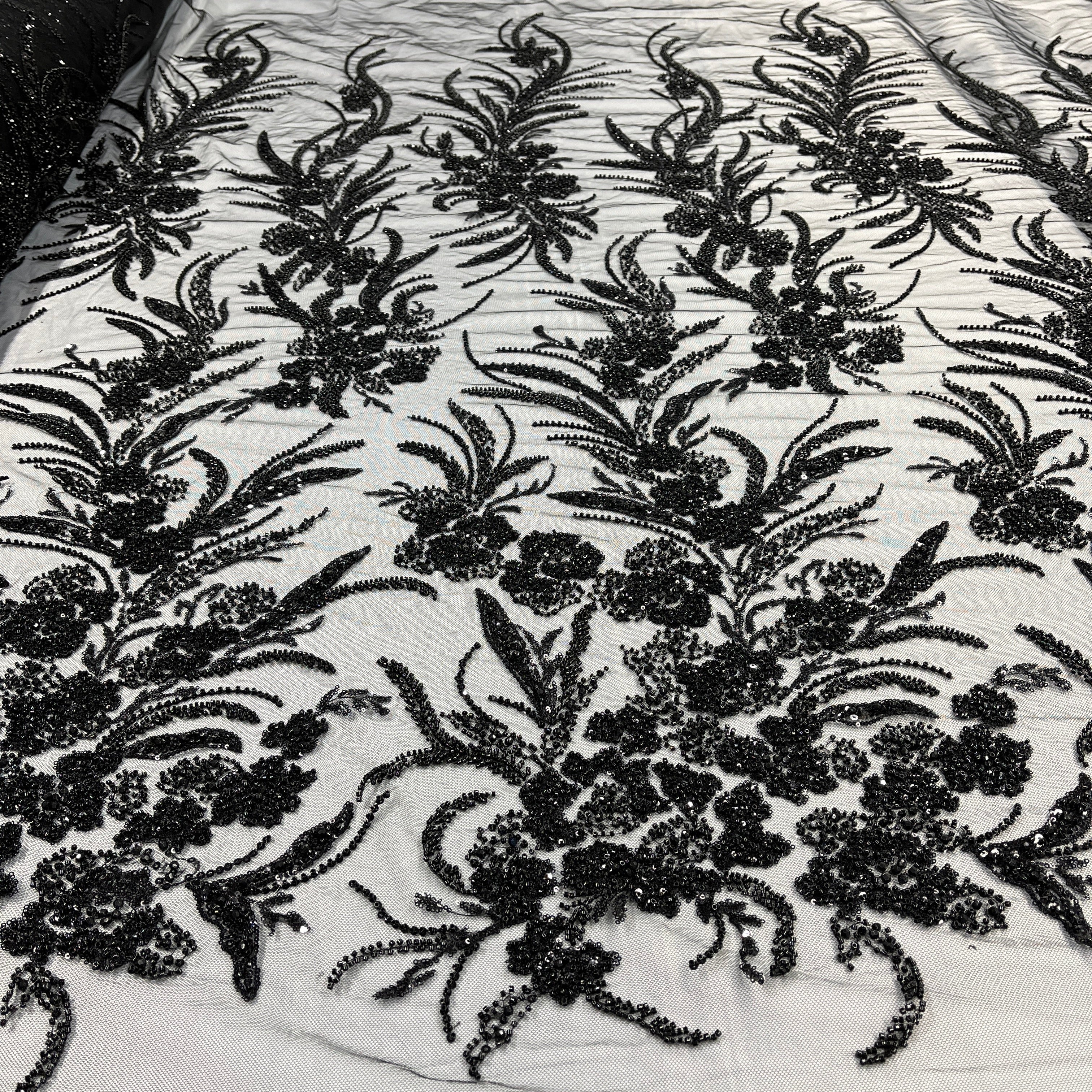 Beaded Lace Fabric Embroidered on 100% Polyester Net Mesh | Lace USA - GD-266