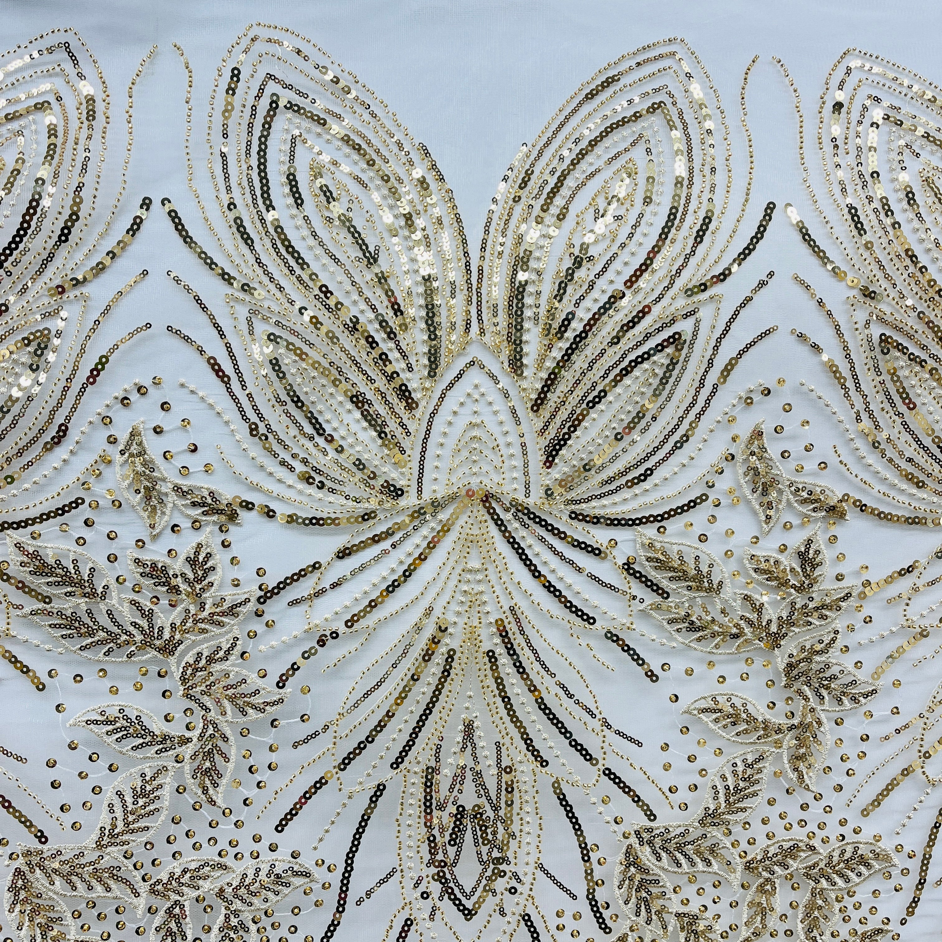 Beaded & Sequined Lace Fabric – Leaf & Vine Design | Lace USA - GD-2918