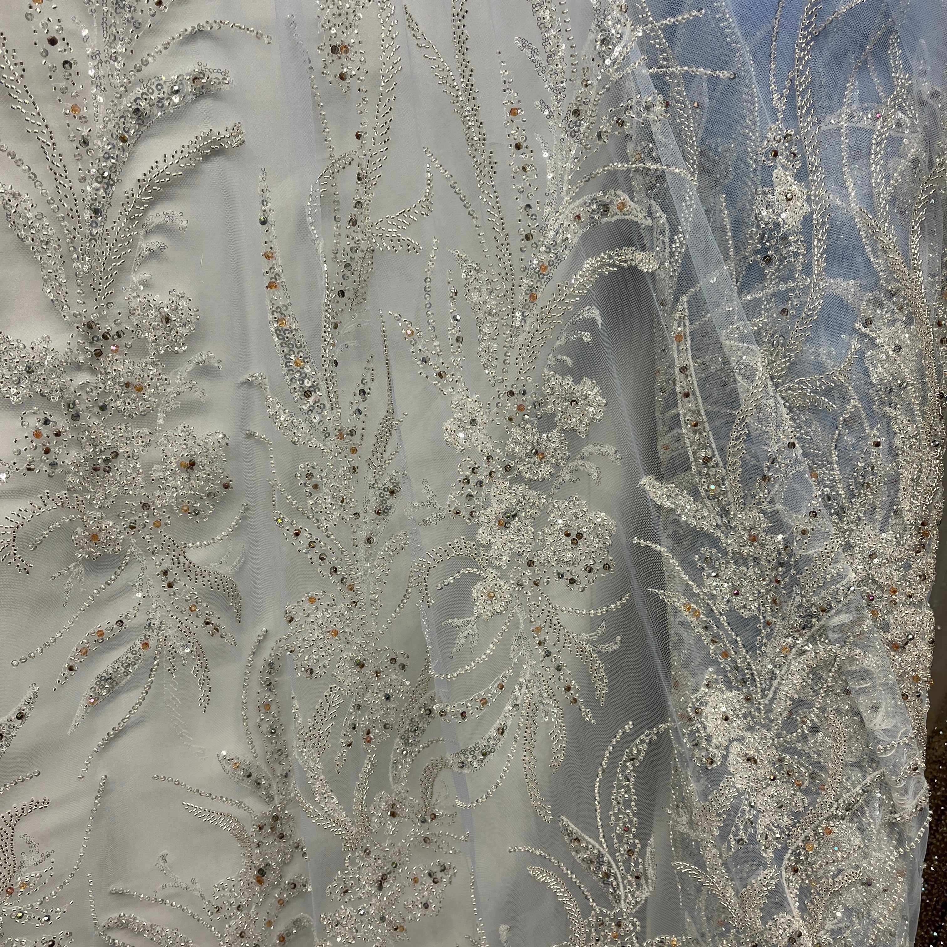 Beaded Lace Fabric Embroidered on 100% Polyester Net Mesh | Lace USA - GD-266