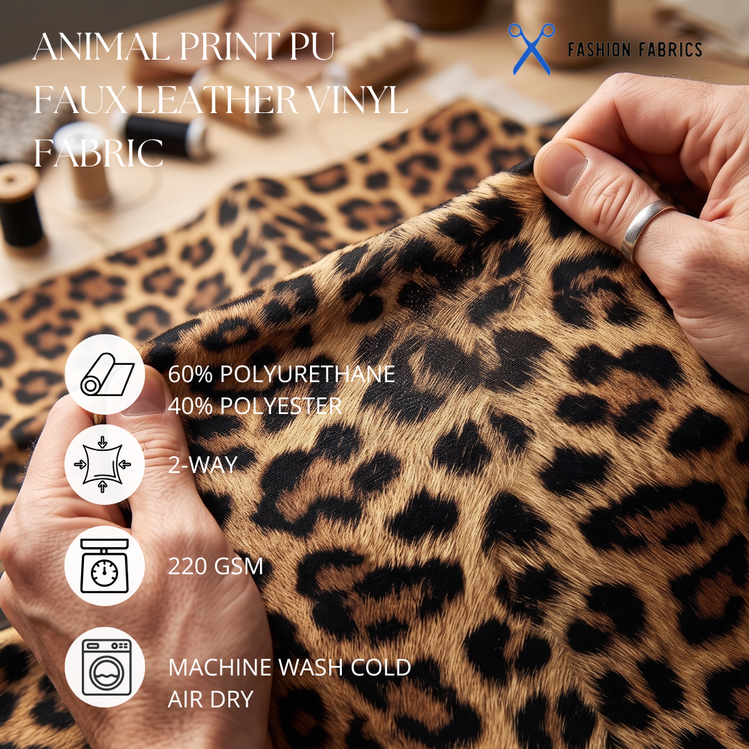 Animal Print PU Stretch Faux Leather Apparel Vinyl Fabric