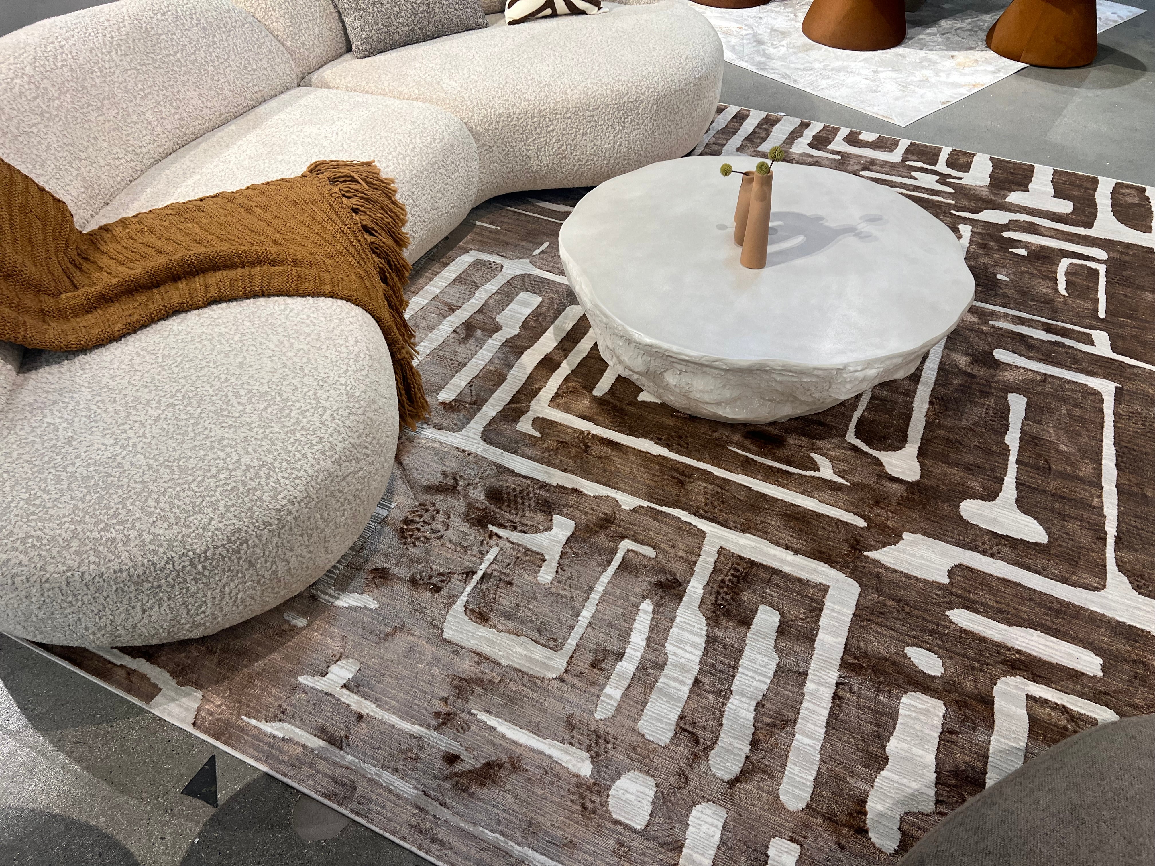 Cream Viscose Rug with Two-Tone Bronze Geometric Detailing - KAI 212