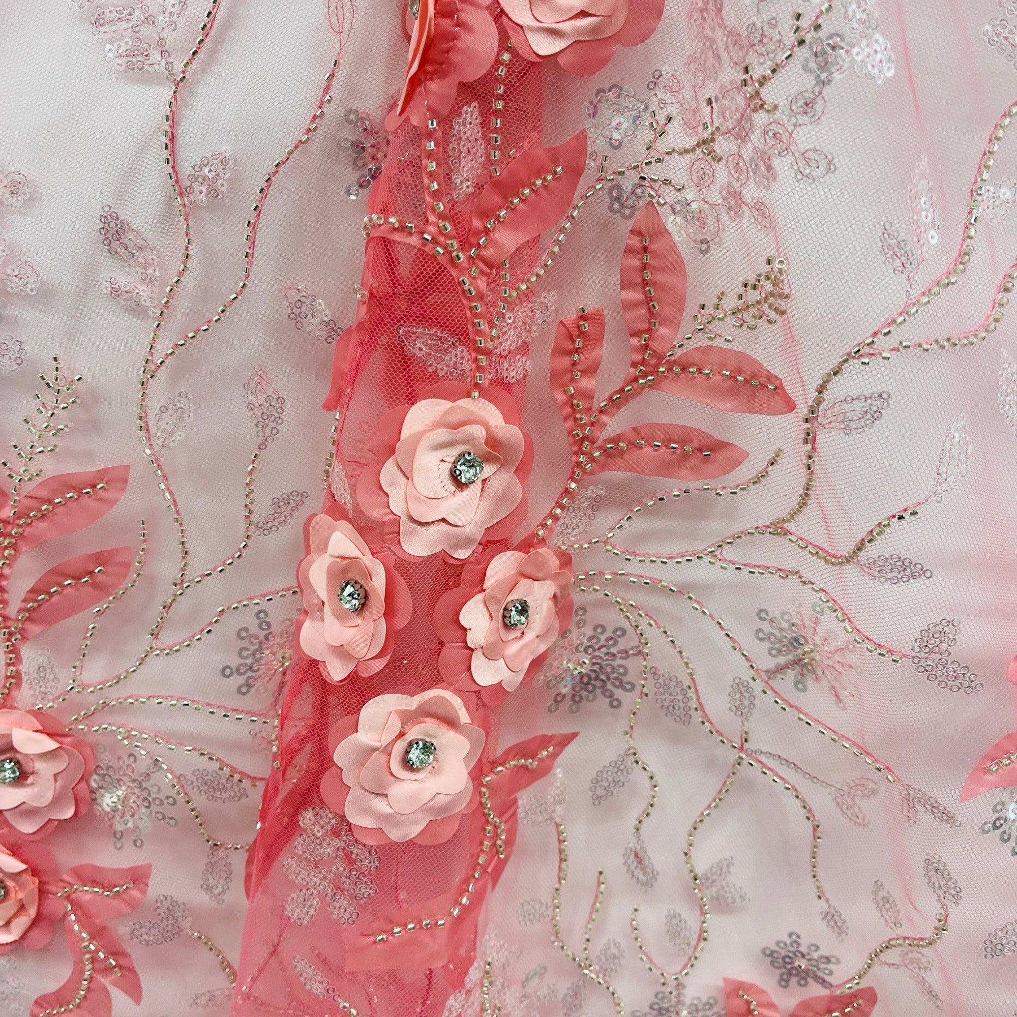 Beaded, Sequined 3D Floral Lace Fabric – Embroidered Mesh for Dresses & Gowns | Lace USA - GD-229