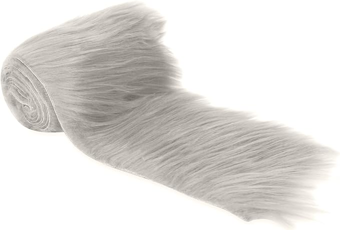FabricLA Mohair Shaggy Faux Fur Fabric - Pre Cut Strips | Trim Ribbon | DIY Craft, Hobby, Costume, Decoration - Platinum Gray