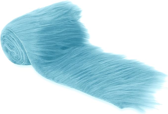 Mohair Shaggy Faux Fur Fabric - Baby Blue Pre Cut Strips | Trim Ribbon