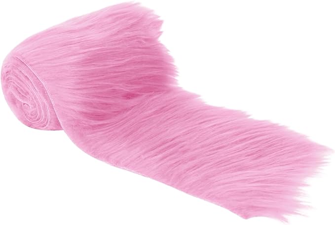 Mohair Faux Fur Trim | Baby Pink Shaggy Pre-Cut Strips