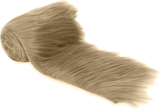 Mohair Shaggy Faux Fur Fabric - Pre Cut Strips | Trim Ribbon - Latte