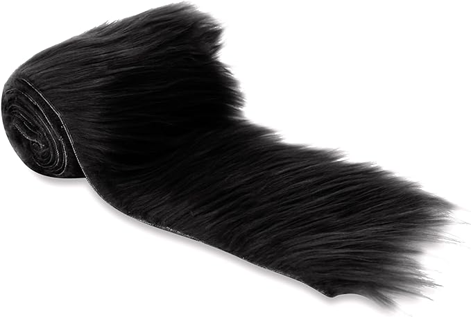 Faux Fur Fabric - Pre Cut Strips | Trim Ribbon | DIY Craft - Black