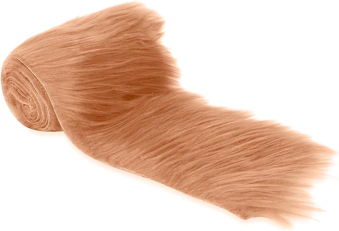 Mohair Shaggy Faux Fur Trim | Light Brown Pre-Cut Strips | DIY Craft