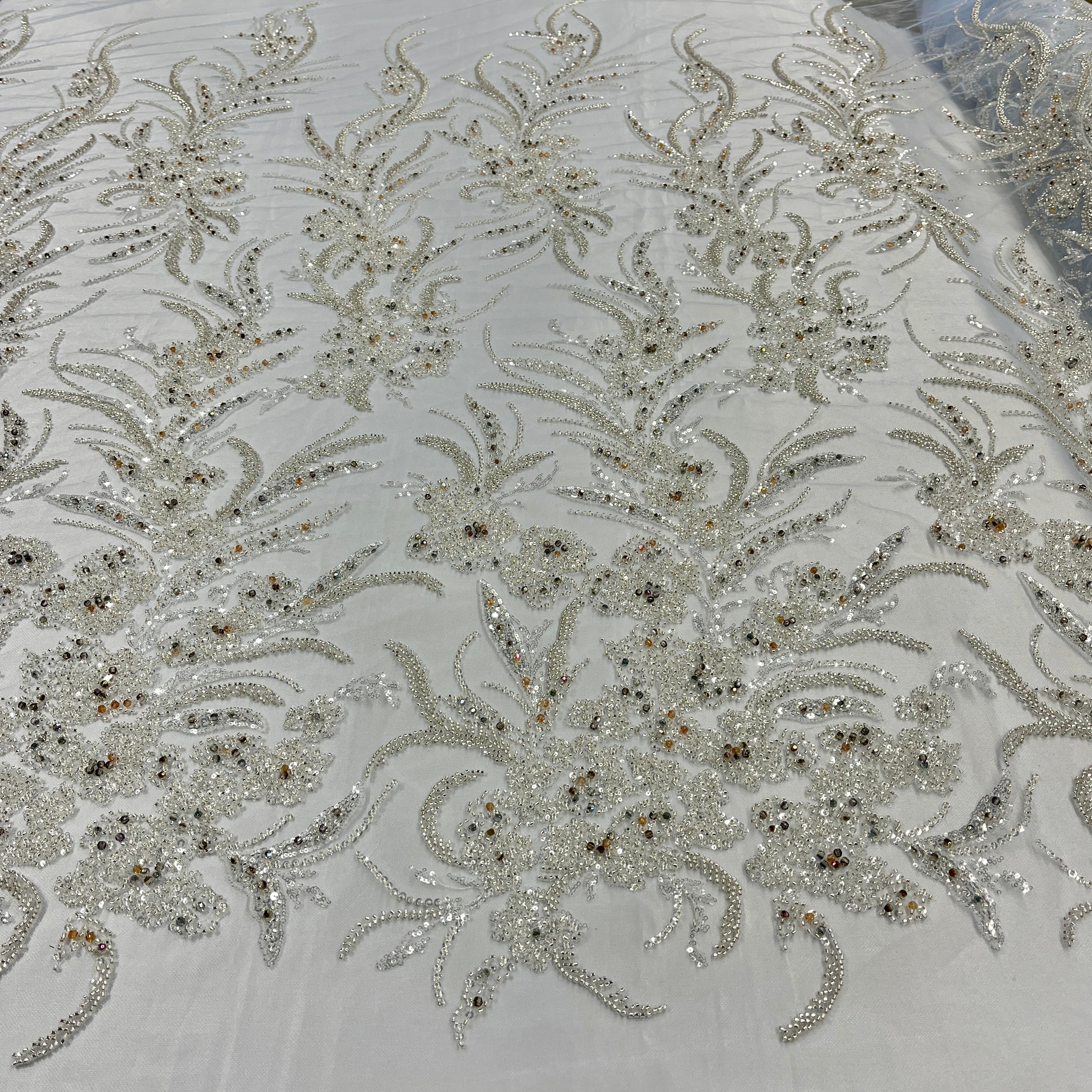 Beaded Lace Fabric Embroidered on 100% Polyester Net Mesh | Lace USA - GD-266