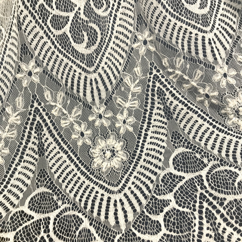 Beaded Chantilly Embroidered Lace Fabric with Eyelash Scallop - 3 Yards | Lace USA - 68137W-BP