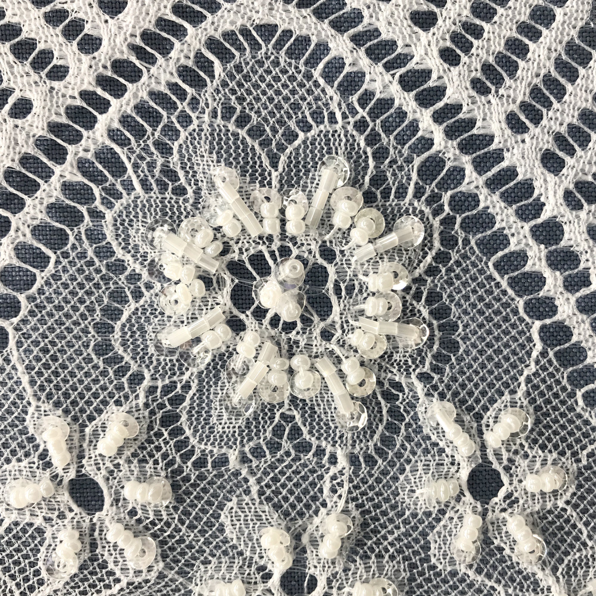 Beaded Chantilly Embroidered Lace Fabric with Eyelash Scallop - 3 Yards | Lace USA - 68137W-BP