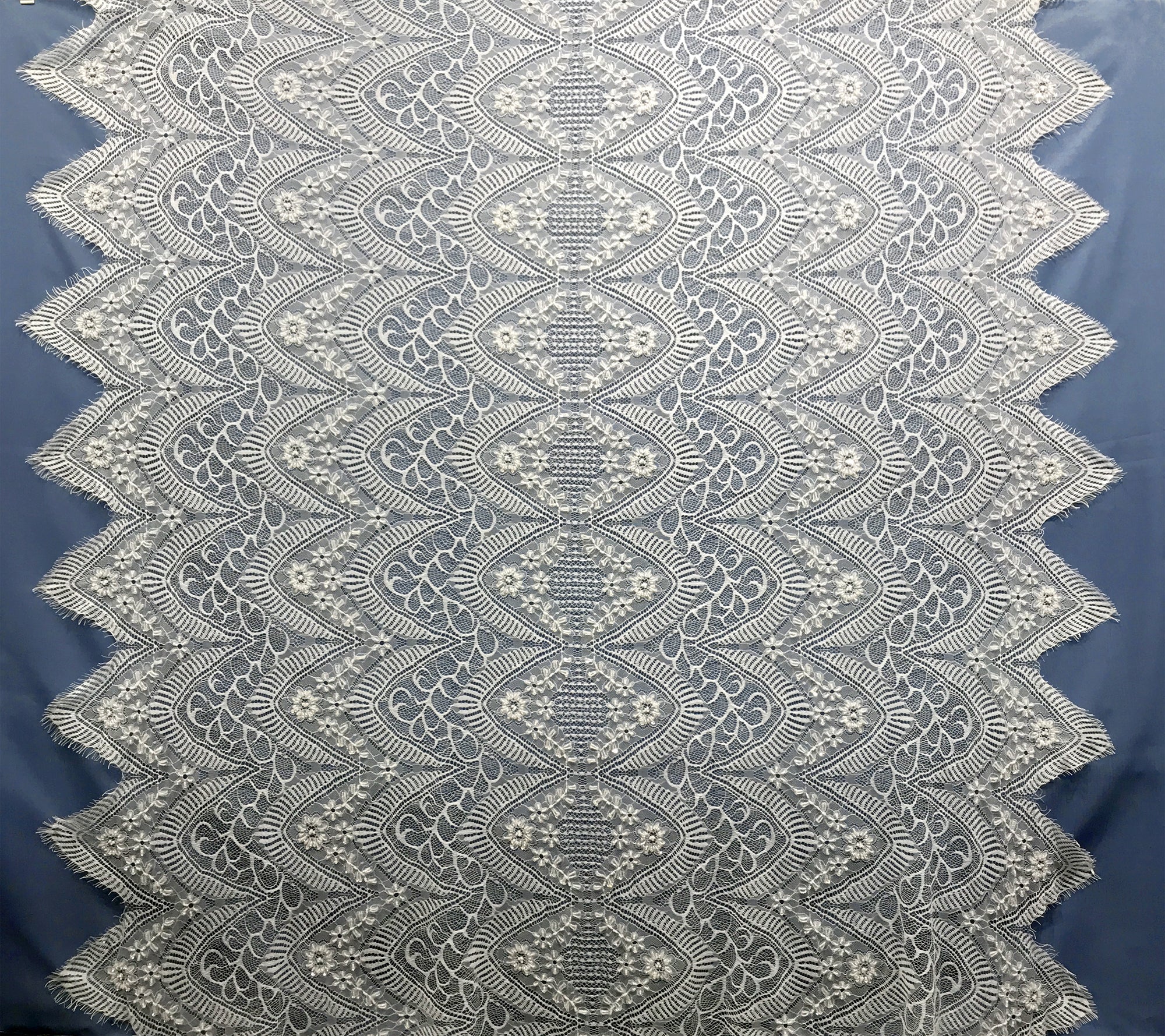 Beaded Chantilly Embroidered Lace Fabric with Eyelash Scallop - 3 Yards | Lace USA - 68137W-BP