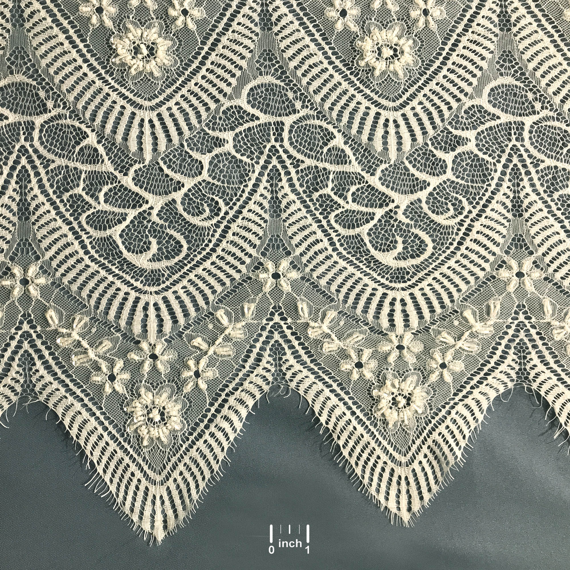Beaded Chantilly Embroidered Lace Fabric with Eyelash Scallop - 3 Yards | Lace USA - 68137W-BP