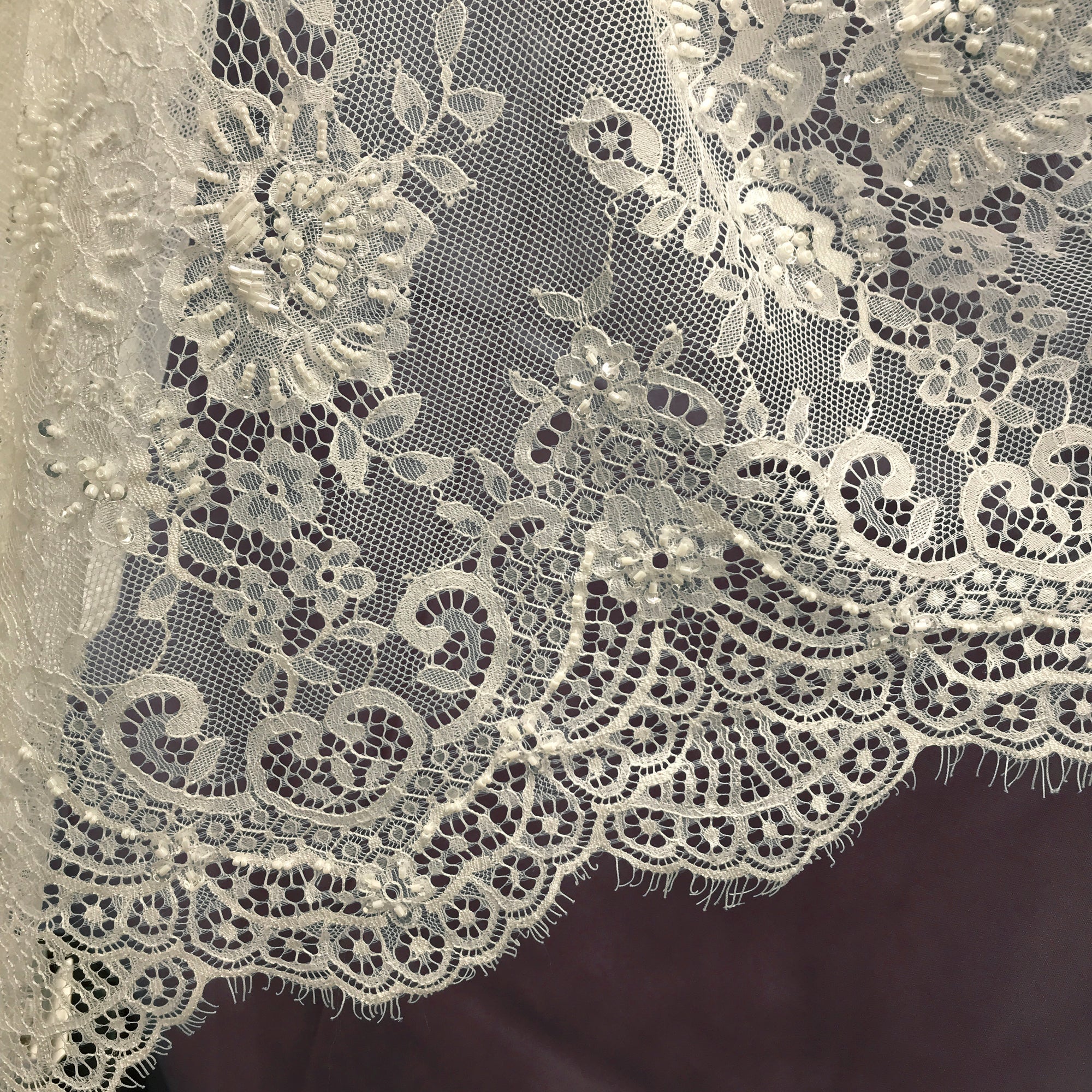 Beaded Chantilly Embroidered Lace Fabric with Eyelash Scallop - 3 Yards | Lace USA - 68138W-BP