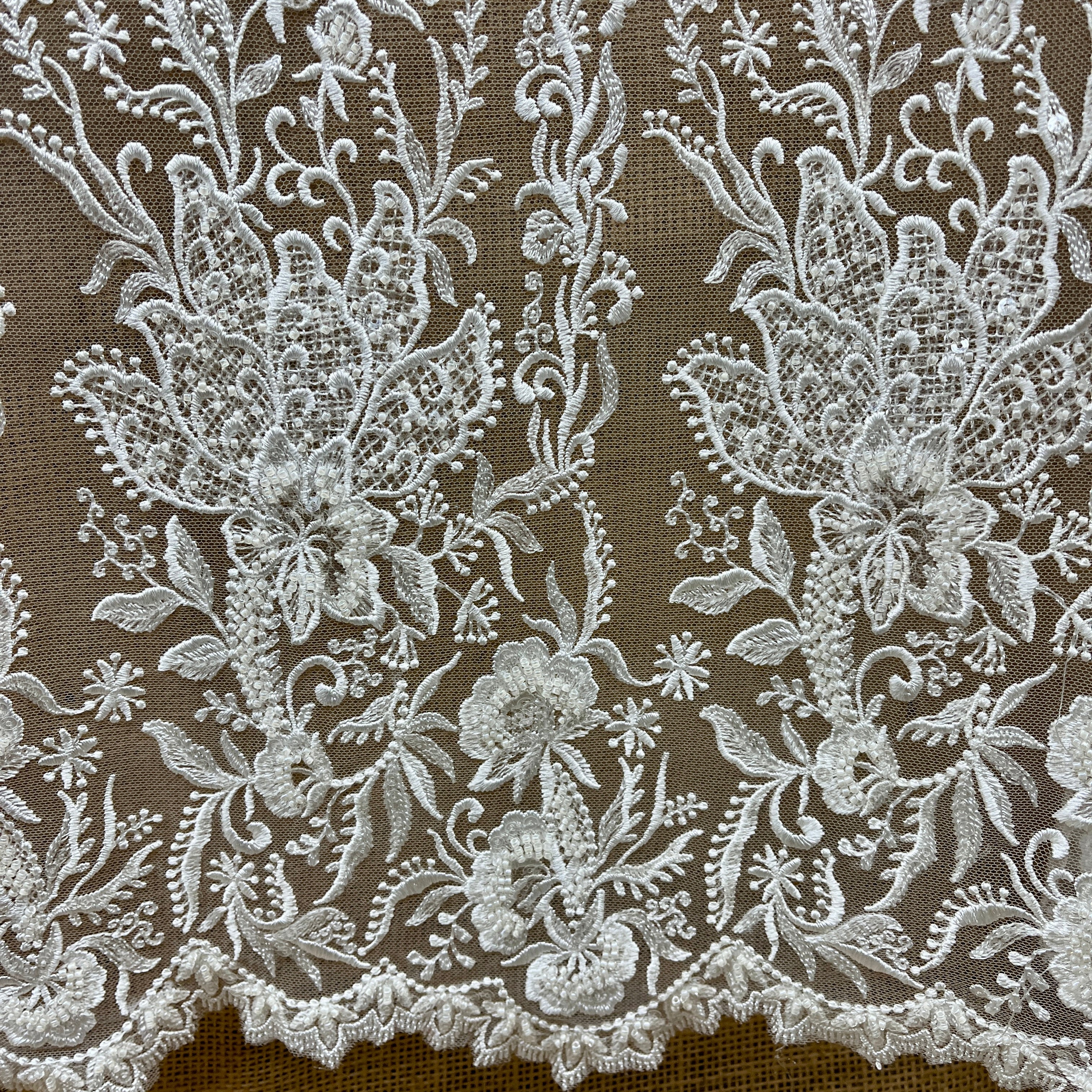 Beaded Lace Fabric Embroidered on 100% Polyester Net Mesh | Lace USA - GD-53627