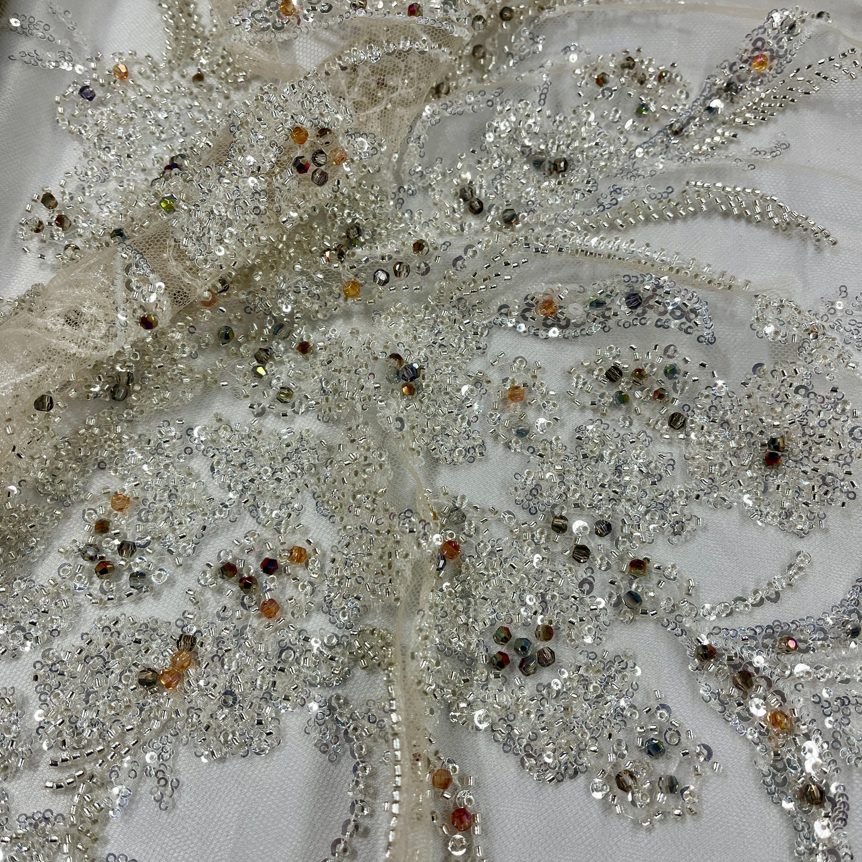 Beaded Lace Fabric Embroidered on 100% Polyester Net Mesh | Lace USA - GD-266