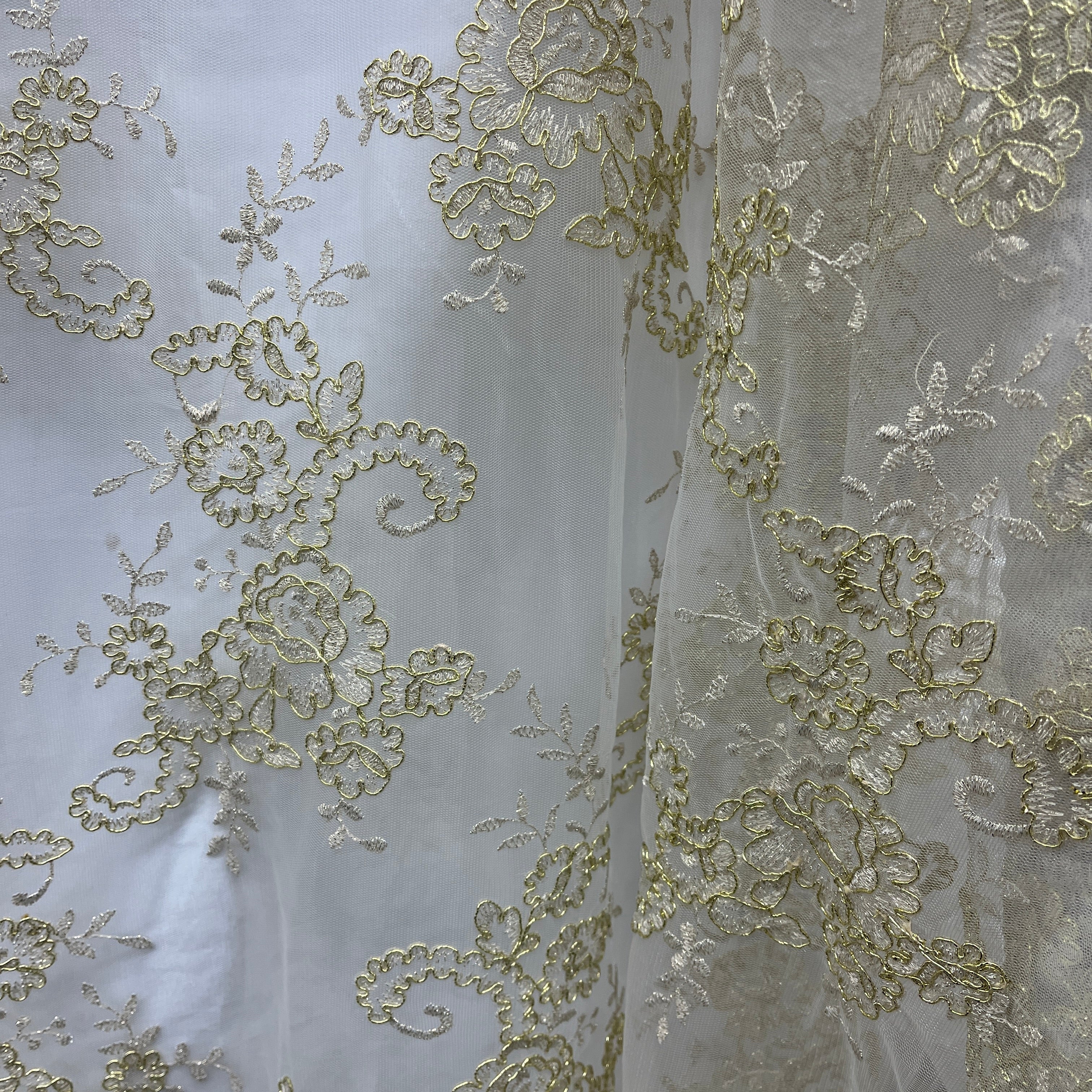 Corded Bridal Lace Fabric Embroidered on 100% Polyester Net Mesh | Lace USA -96806W