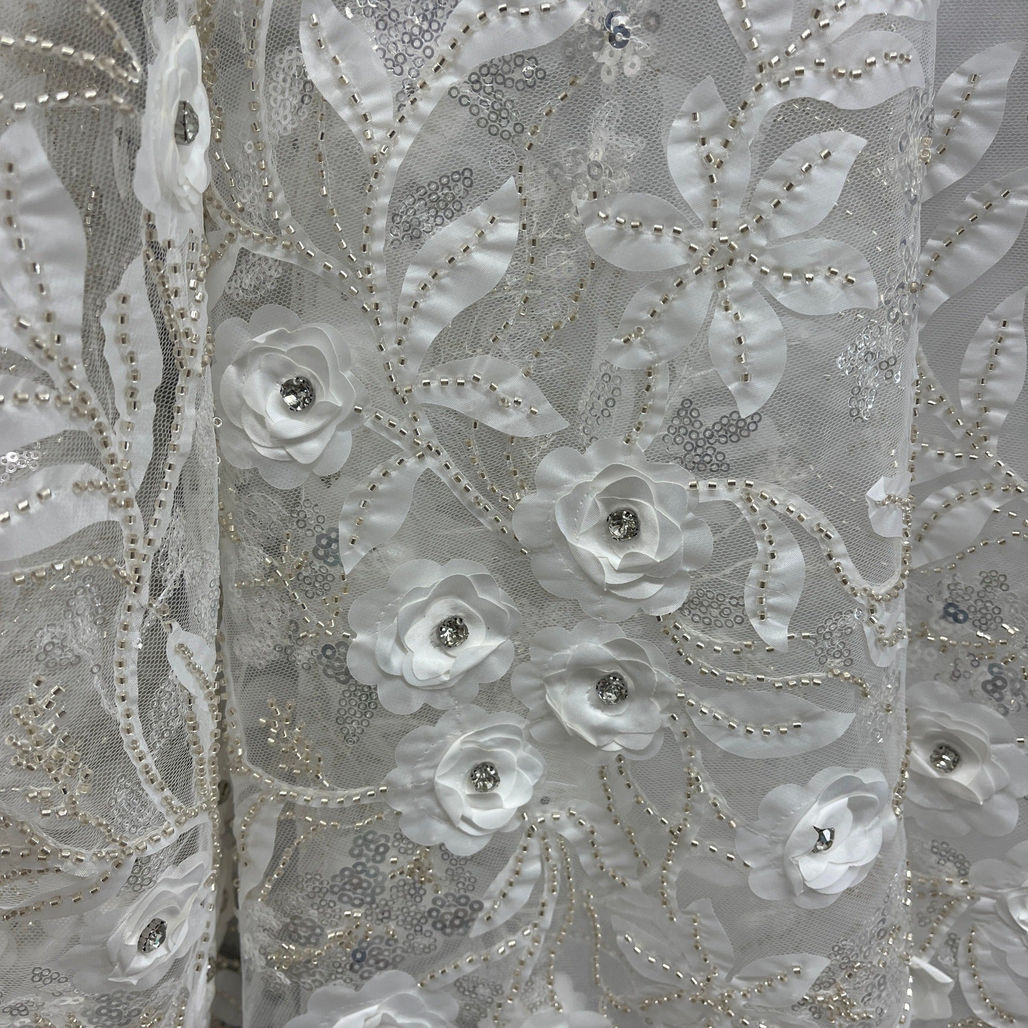 Beaded, Sequined 3D Floral Lace Fabric – Embroidered Mesh for Dresses & Gowns | Lace USA - GD-229