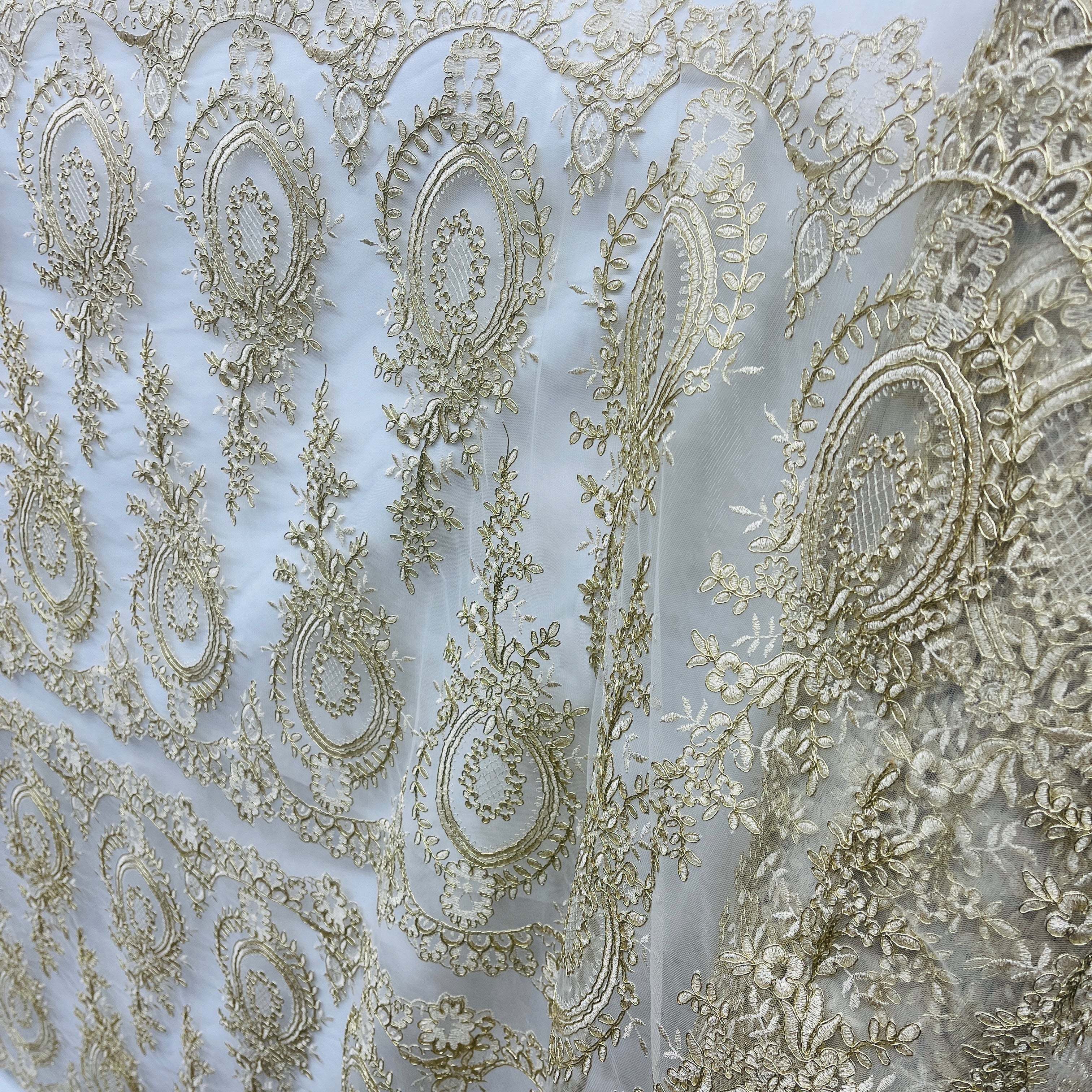 Corded Bridal Lace Fabric Embroidered on 100% Polyester Net Mesh | Lace USA - 97055W