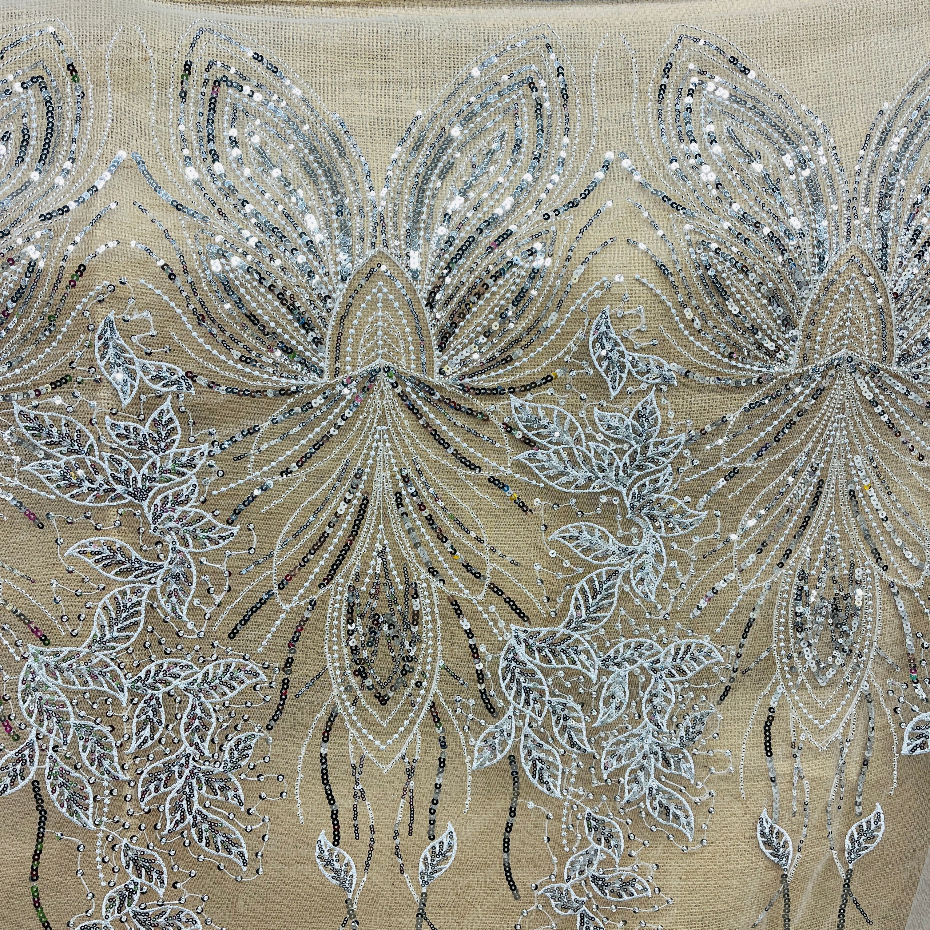 Beaded & Sequined Lace Fabric – Leaf & Vine Design | Lace USA - GD-2918