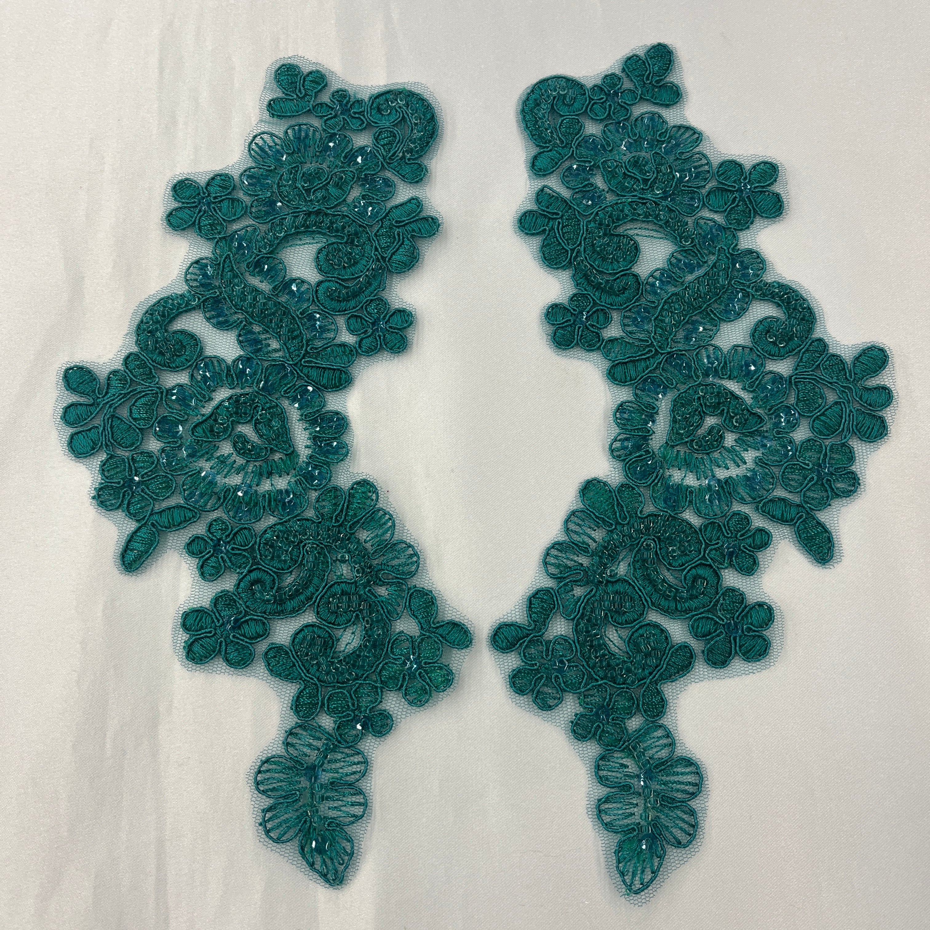 Beaded & Corded Floral Lace Applique Embroidered on 100% Polyester | Lace USA - KZ-25-HB