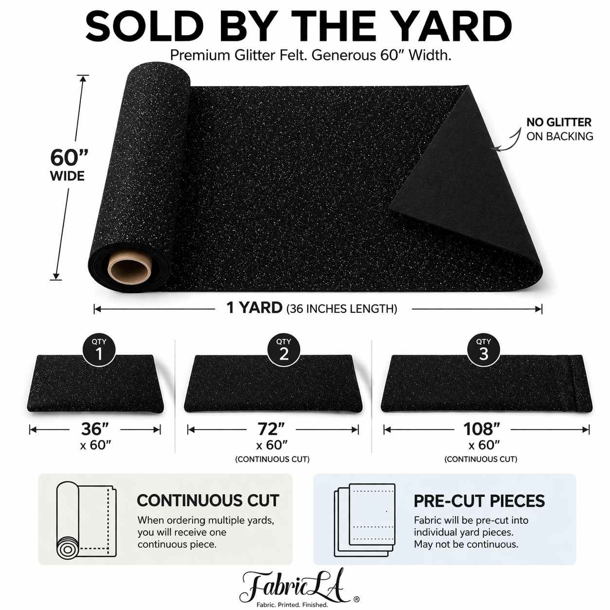 FabricLA Glitter Felt Fabric by The Yard – 60 Inch Wide Sparkly Felt, Non-Shedding Mess-Free Glitter Fabric for Crafts, Costumes & Decor – Easy Cut & Sew