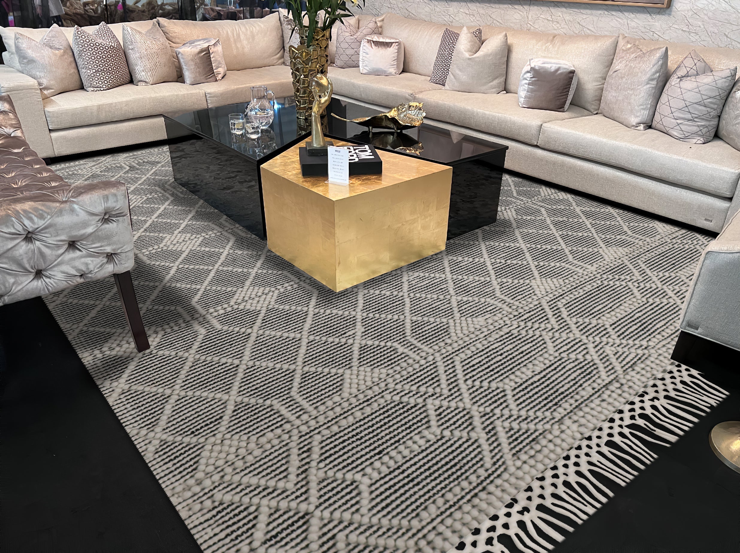 Bohemian Textured  Rug With Natural Colors Wool Blend