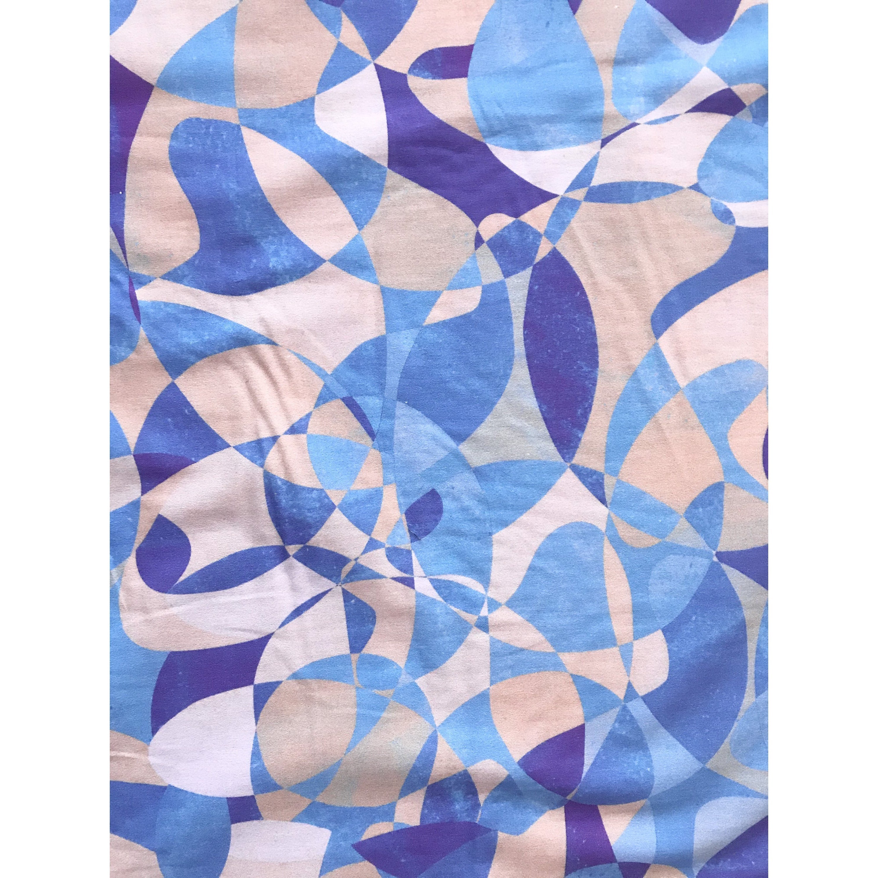 African Print, Stretch Cotton Satin Fabric- Blue, Purple, Taupe "Chiasoka" Per Yard
