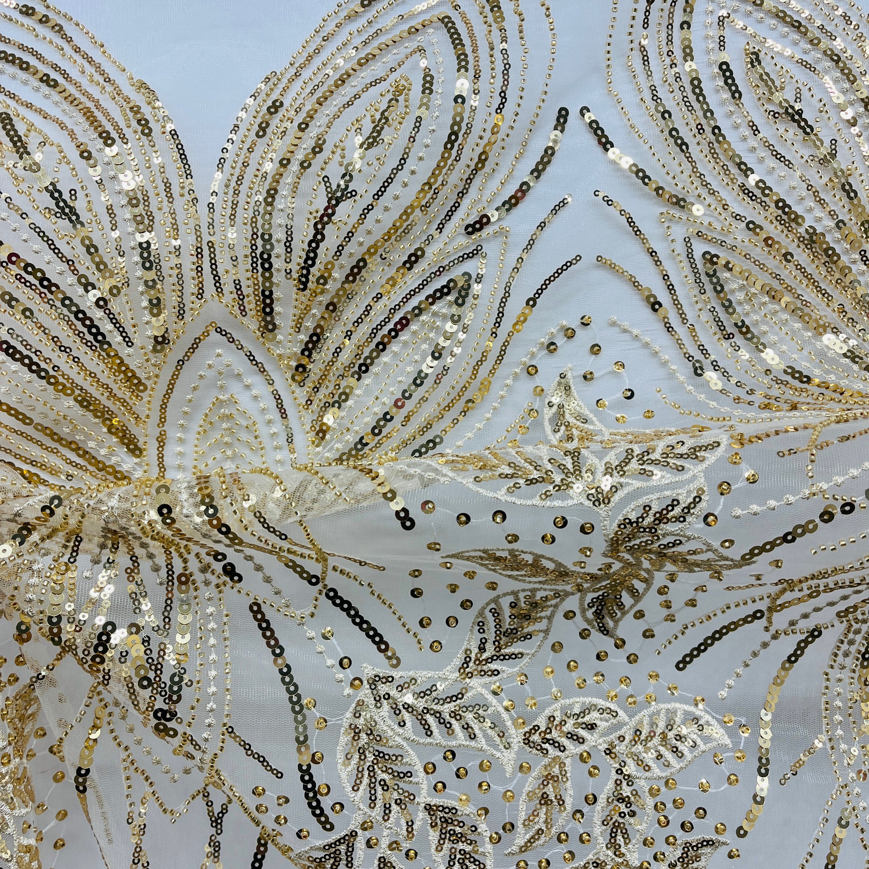 Beaded & Sequined Lace Fabric – Leaf & Vine Design | Lace USA - GD-2918