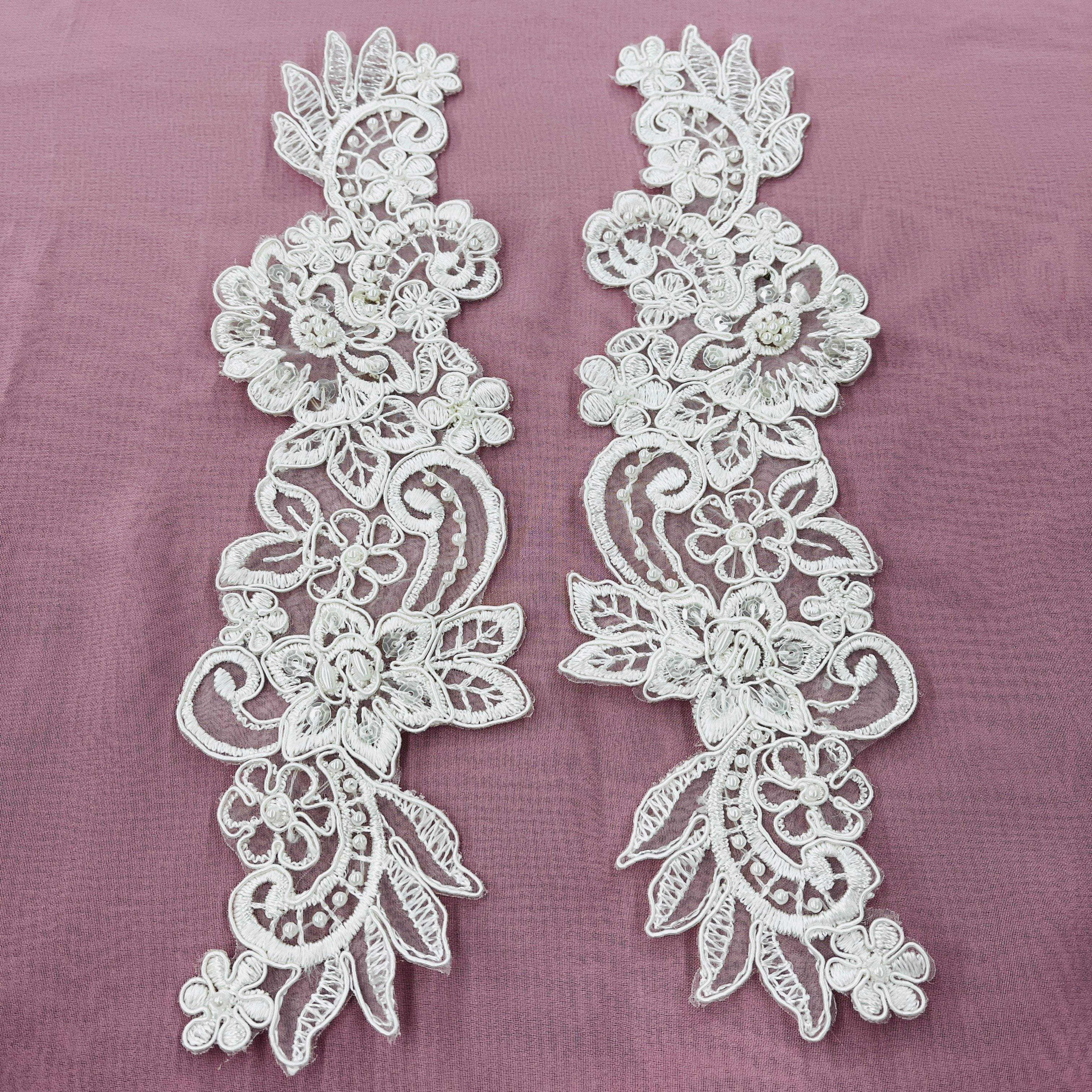 Beaded & Corded Floral Lace Applique Embroidered on 100% Polyester Organza | LaceUSA - 95931N-BP