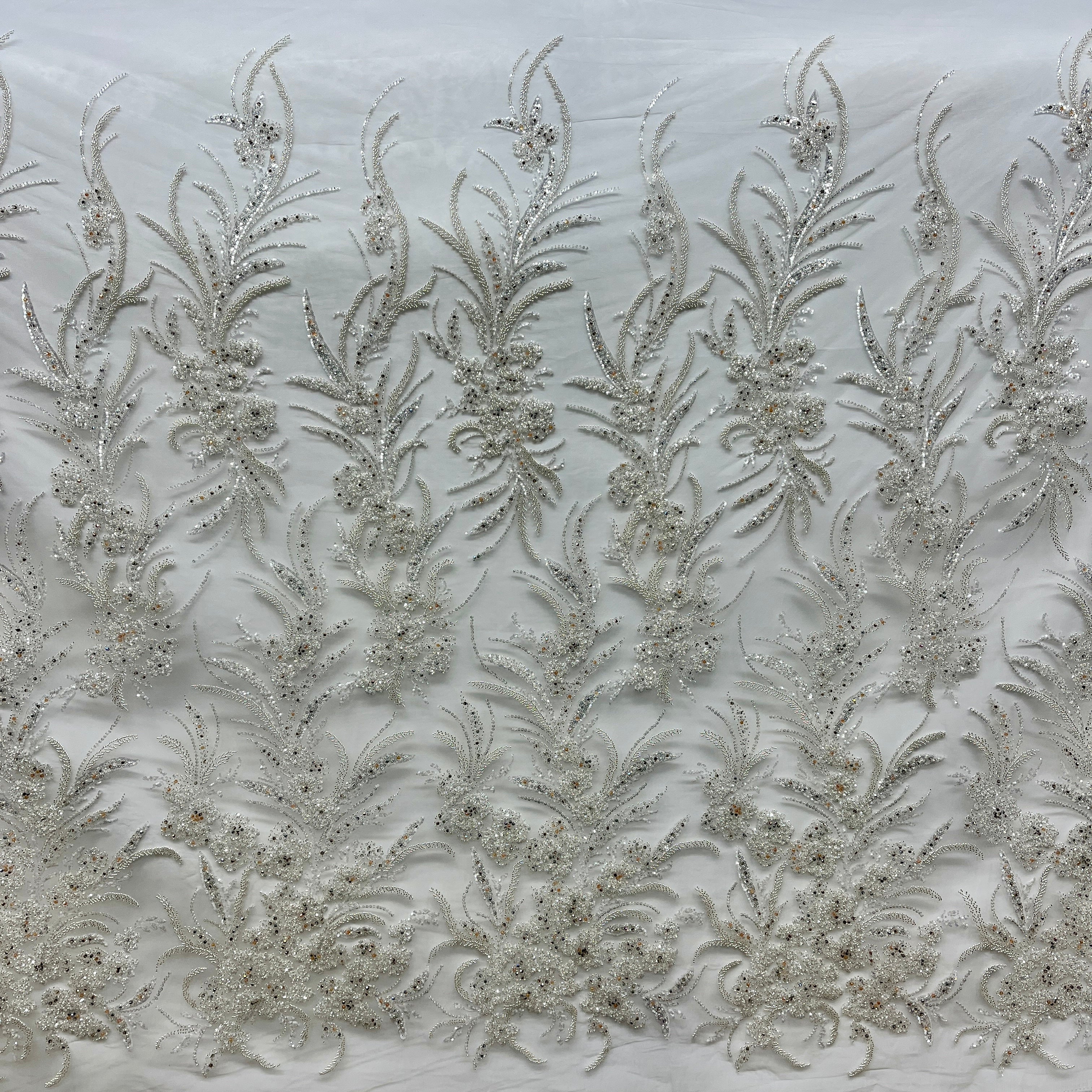 Beaded Lace Fabric Embroidered on 100% Polyester Net Mesh | Lace USA - GD-266