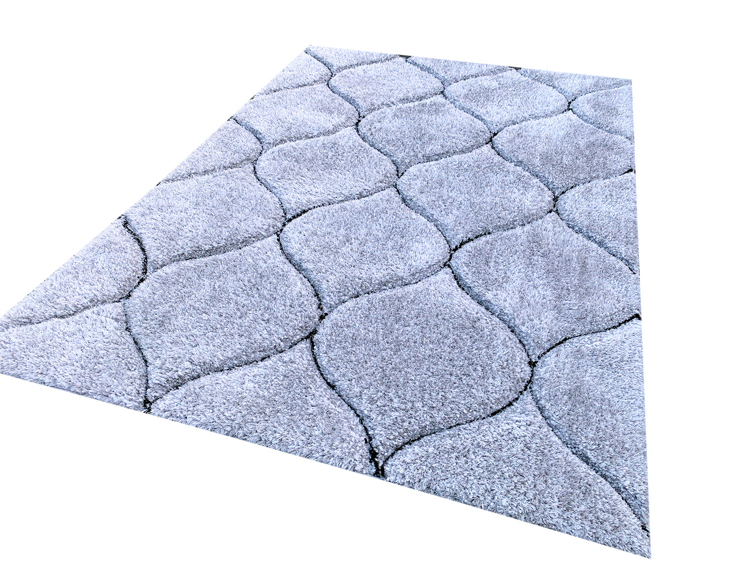 Touch of Silver Shag Area Rug/Carpet | Style# SR-720 - Crafted from 100% Polyester, Plush Fluffy Shine 3D Geometric Design