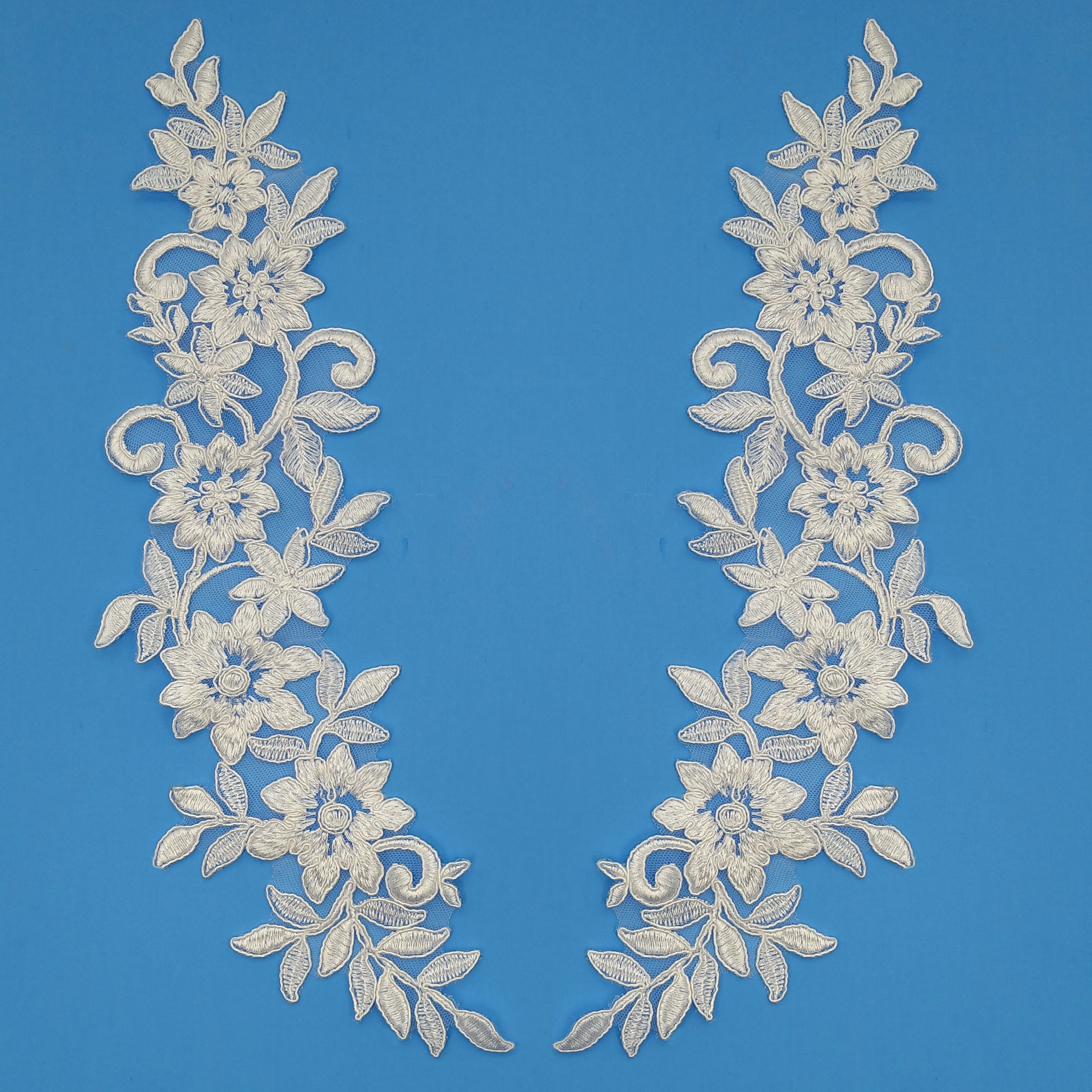Corded Floral Applique Embroidered on 100% Polyester Net Mesh | Lace USA - 91564W