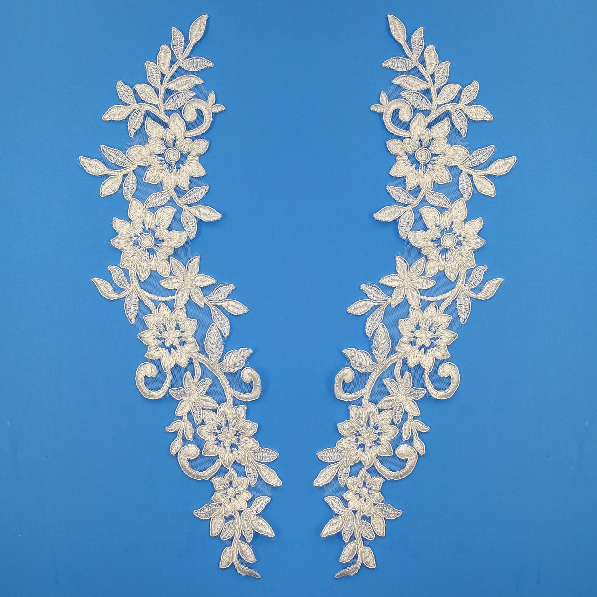 Corded Floral Applique Embroidered on 100% Polyester Net Mesh | Lace USA - 91564W