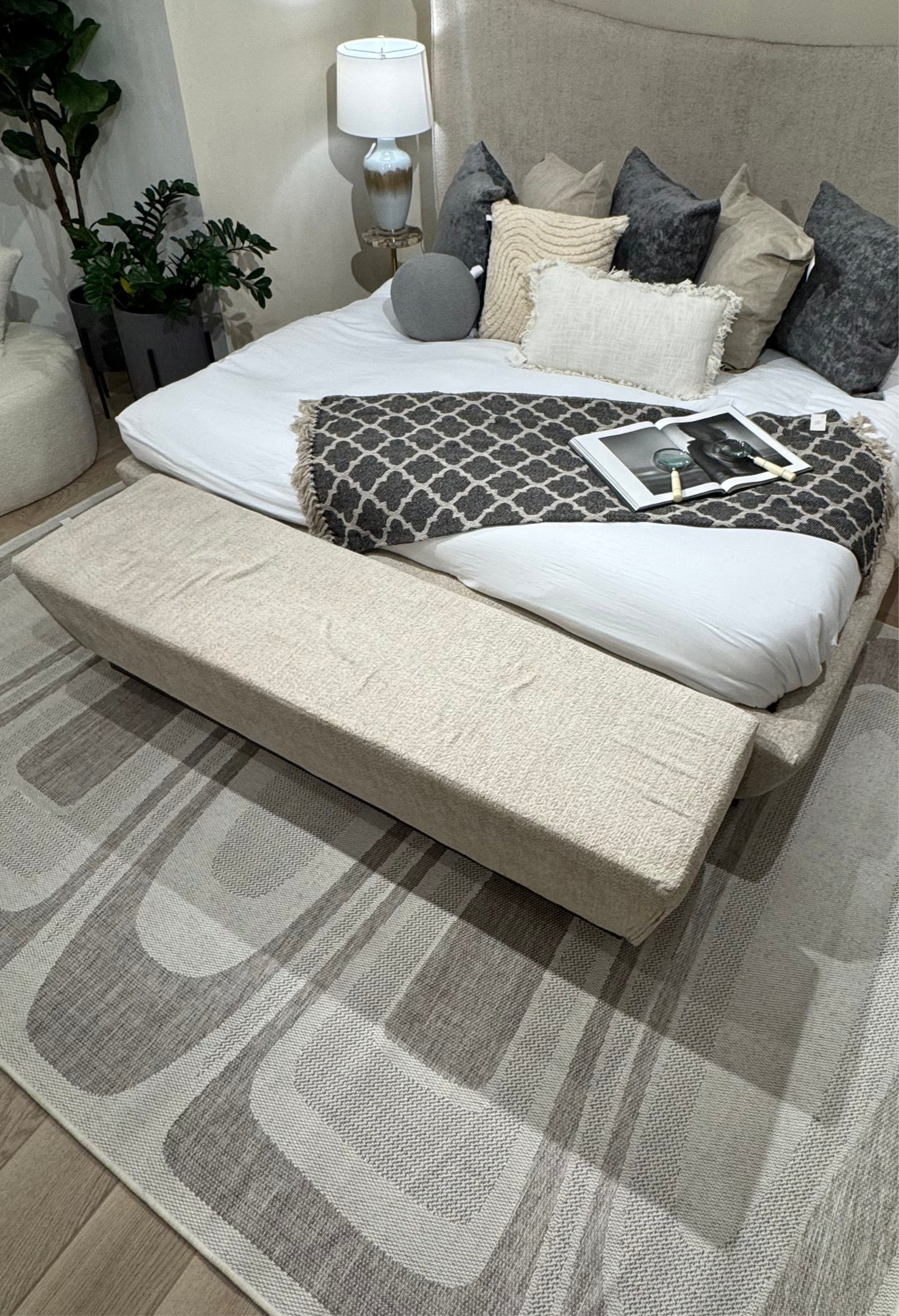 Two-Tone Sandy Beige Rug with Organic Live Edge Design.