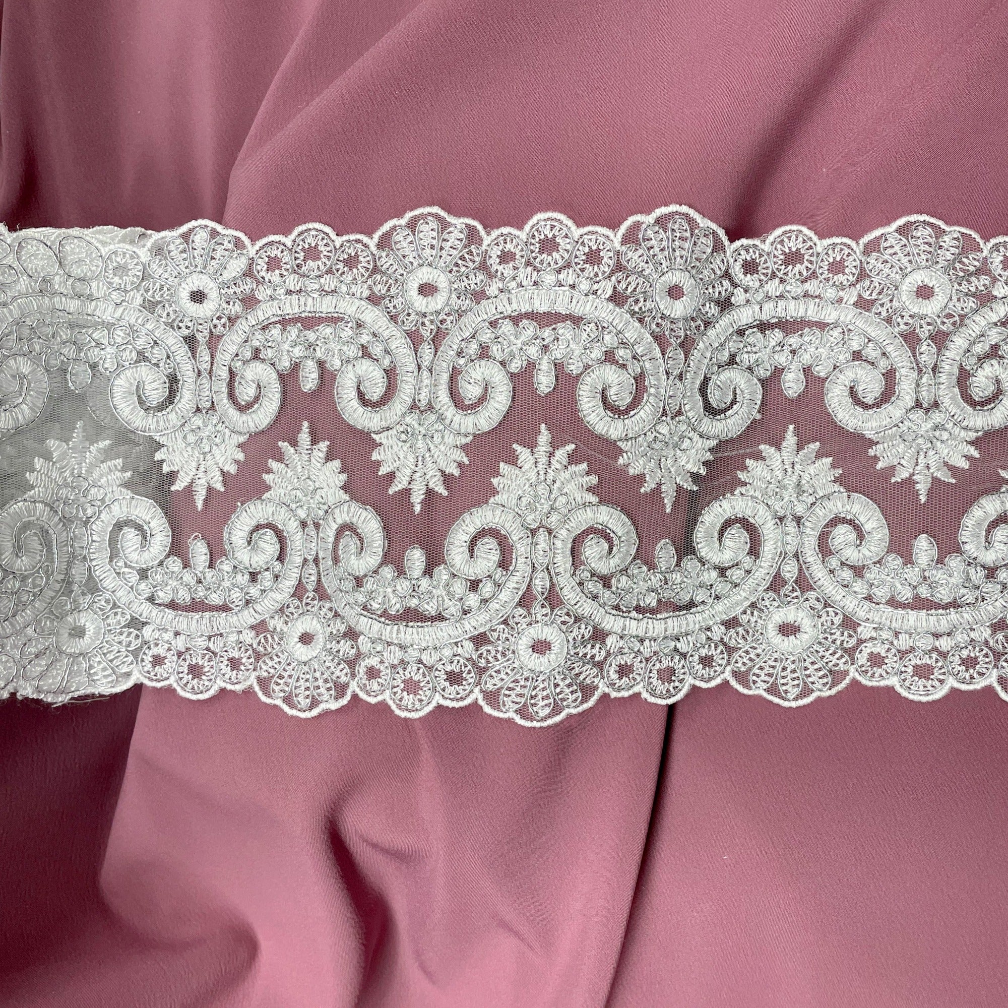 Corded Double Sided Lace Trimming Embroidered on 100% Polyester Net Mesh | Lace USA - 97120W/2