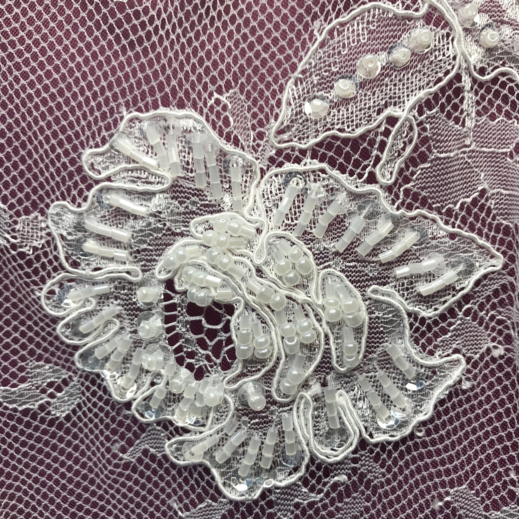 Beaded & Corded Chantilly Floral Lace Fabric-  3 Yards Precut | Lace USA - 97143W-BP