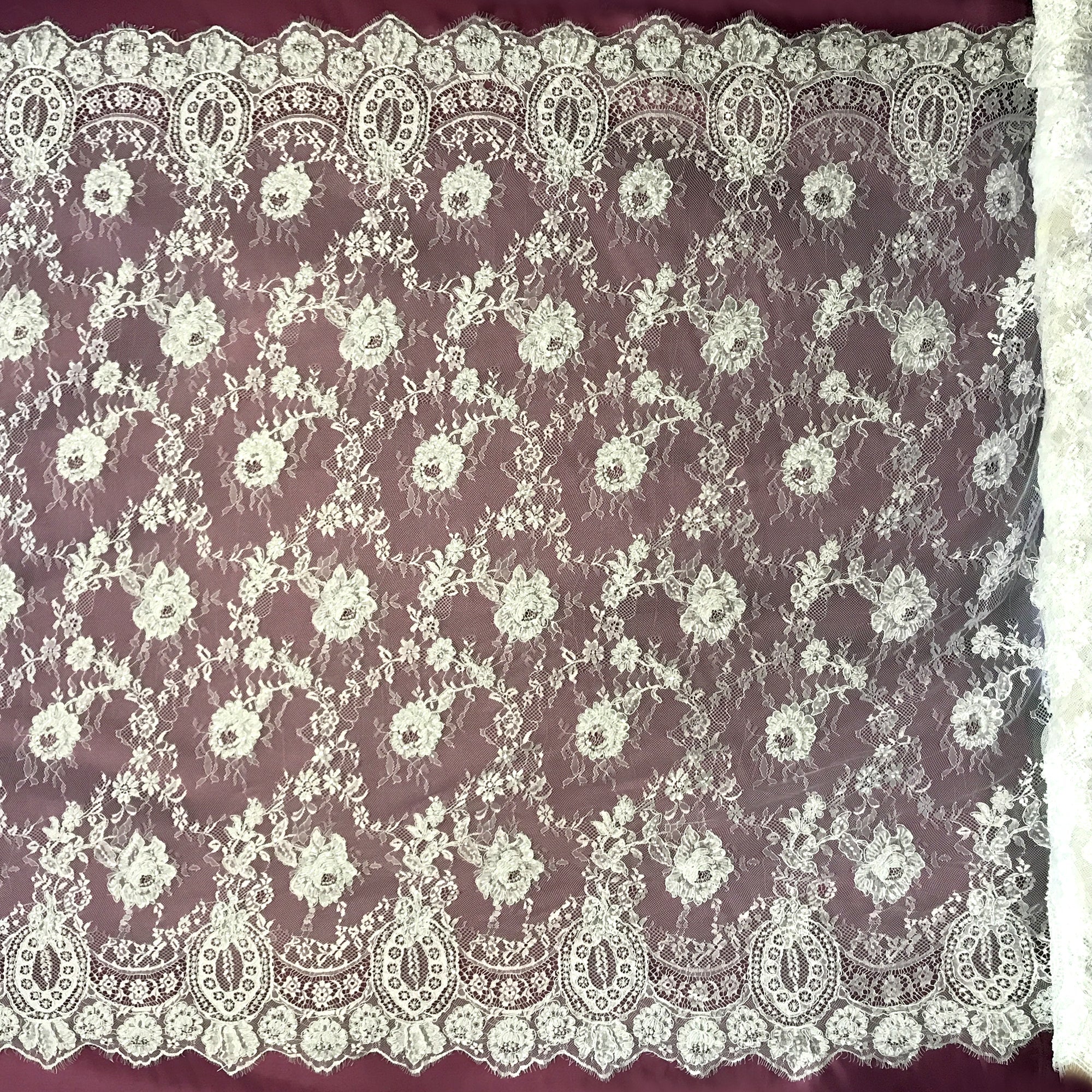 Beaded & Corded Chantilly Floral Lace Fabric-  3 Yards Precut | Lace USA - 97143W-BP
