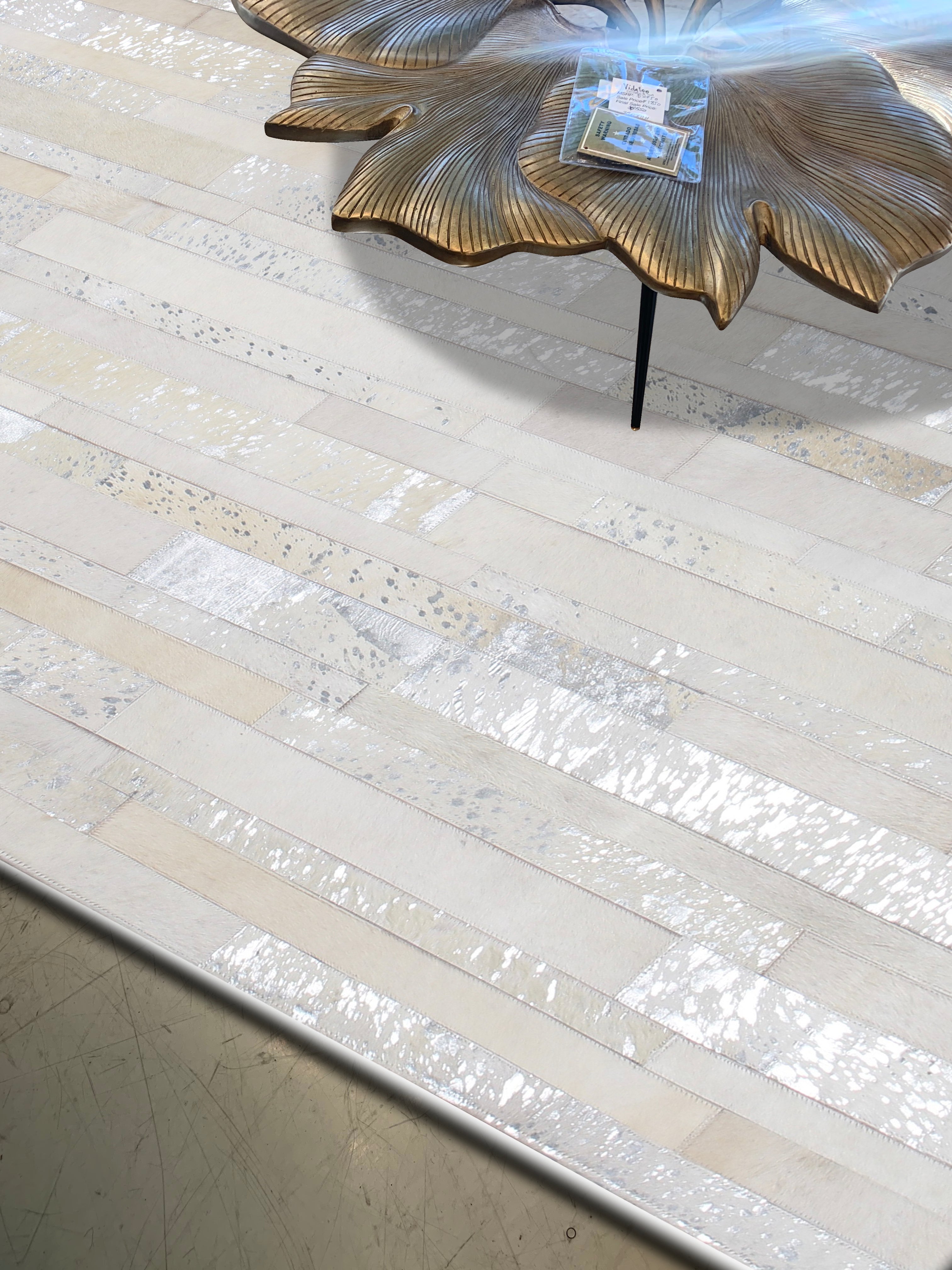 White Metallic Patchwork Cowhide Area Rug PCH200