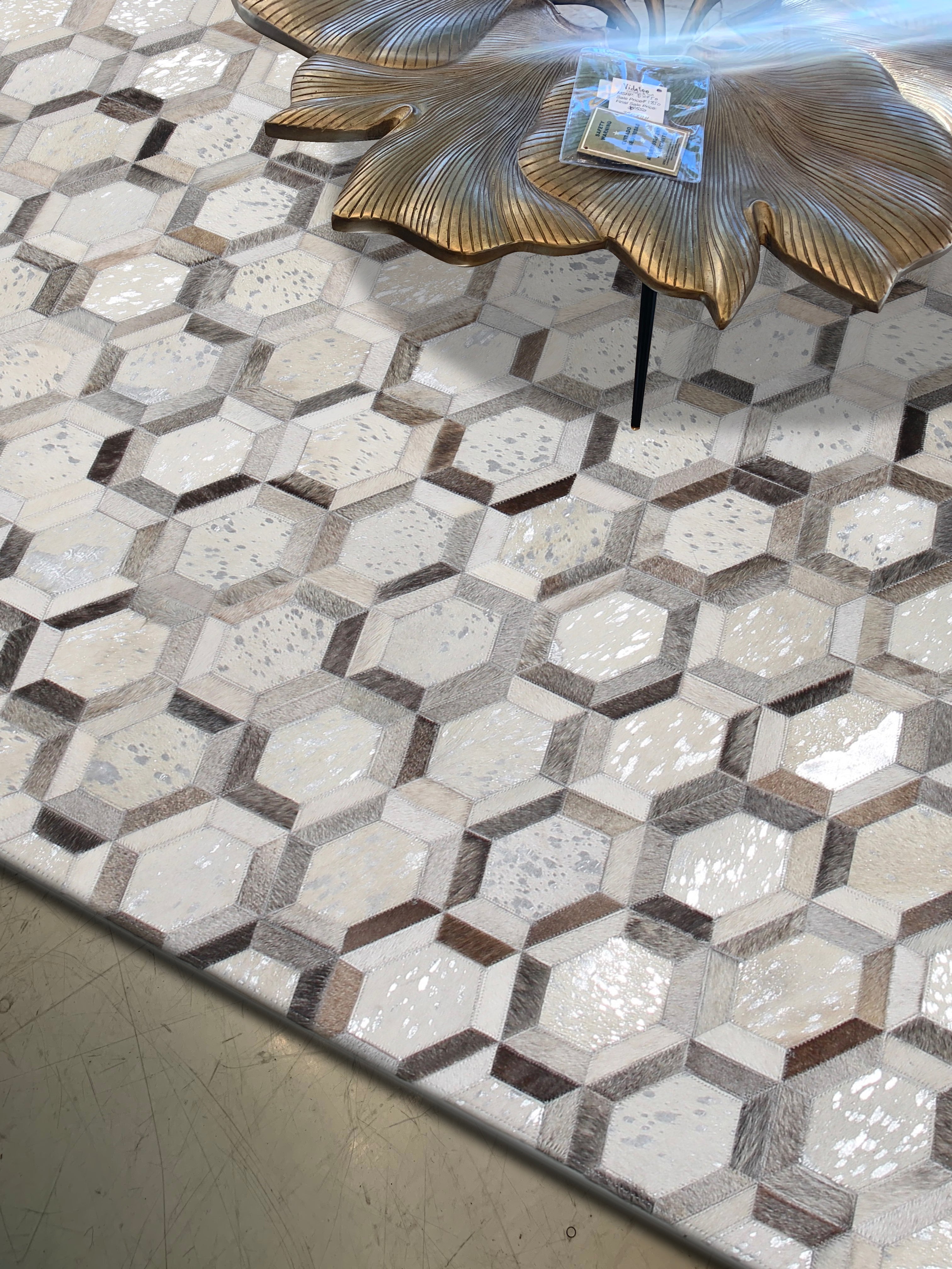 Natural Leather Metallic Patchwork Cowhide Area Rug